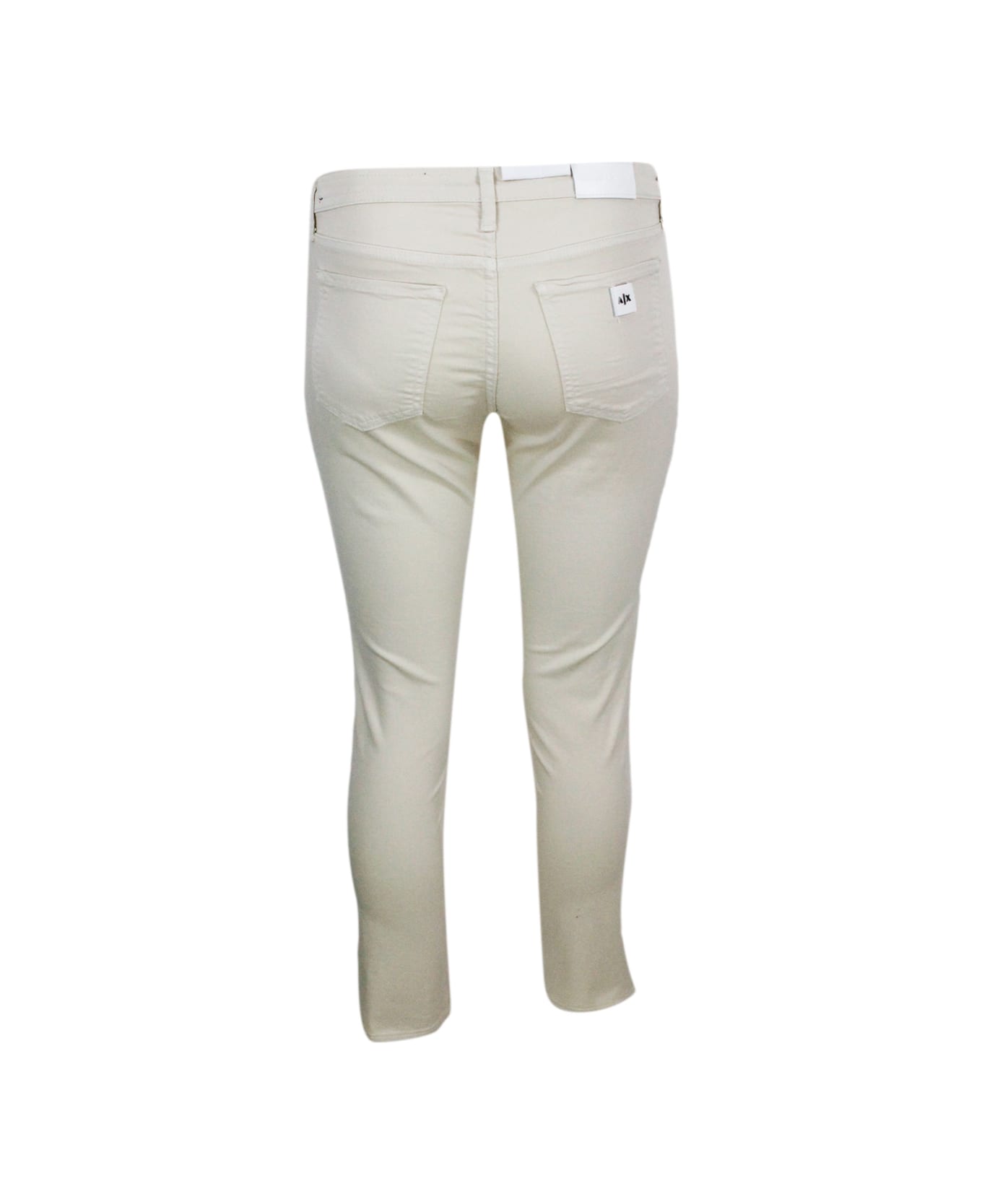 Armani Collezioni 5-pocket Trousers In Soft Stretch Cotton Super Skinny Capri. Zip And Button Closure. - Beige