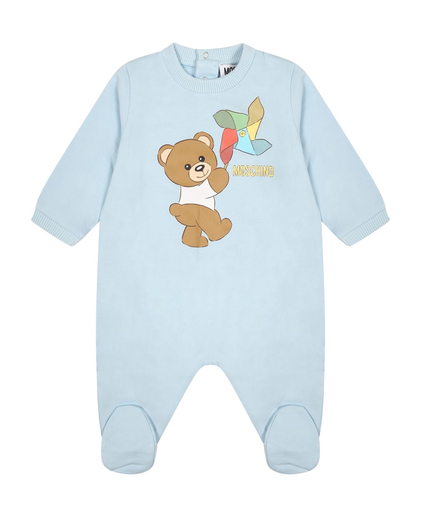 Moschino Light Blue Babygrow For Baby Boy With Teddy Bear - Light Blue ボディスーツ＆セットアップ