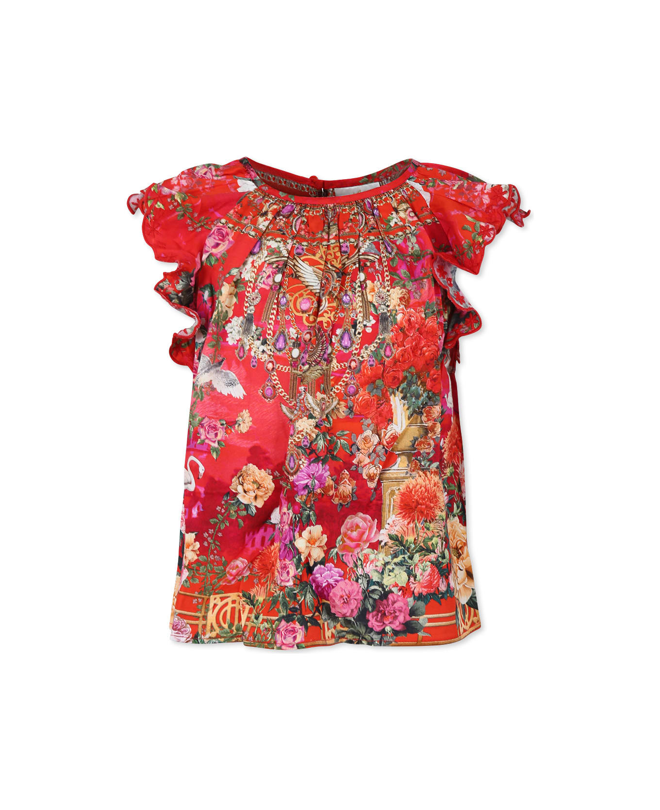 Camilla Red Top For Girl With Floral Print - Red