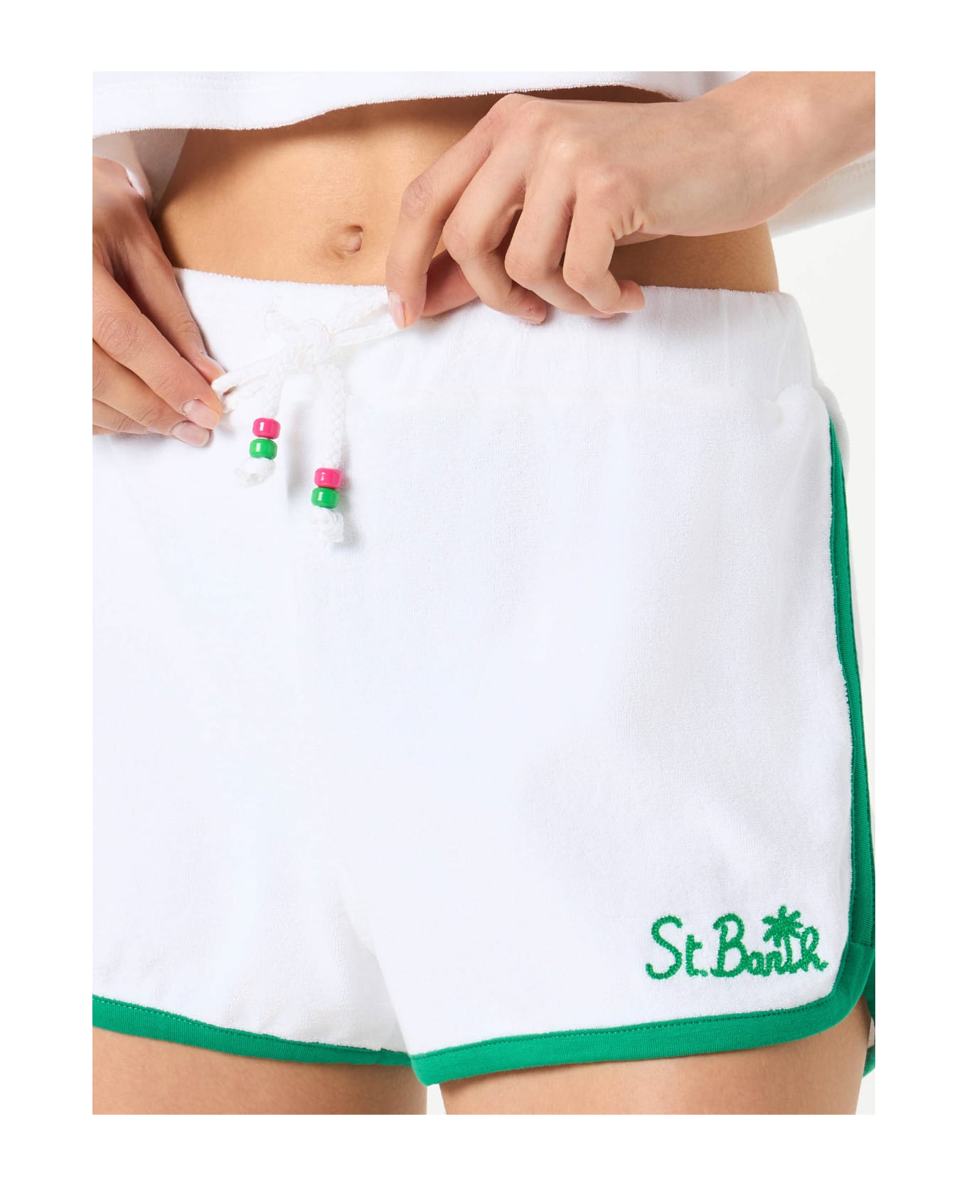 MC2 Saint Barth Terry Cotton Short Pants With Piping - WHITE