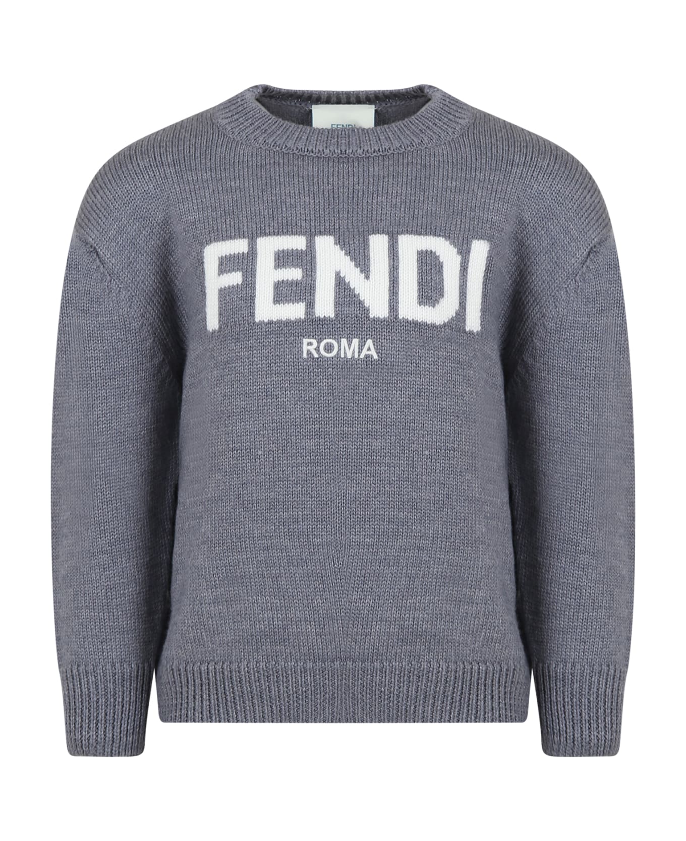 Fendi Grey Sweater With Logo For Kids - Grey ニットウェア＆スウェットシャツ