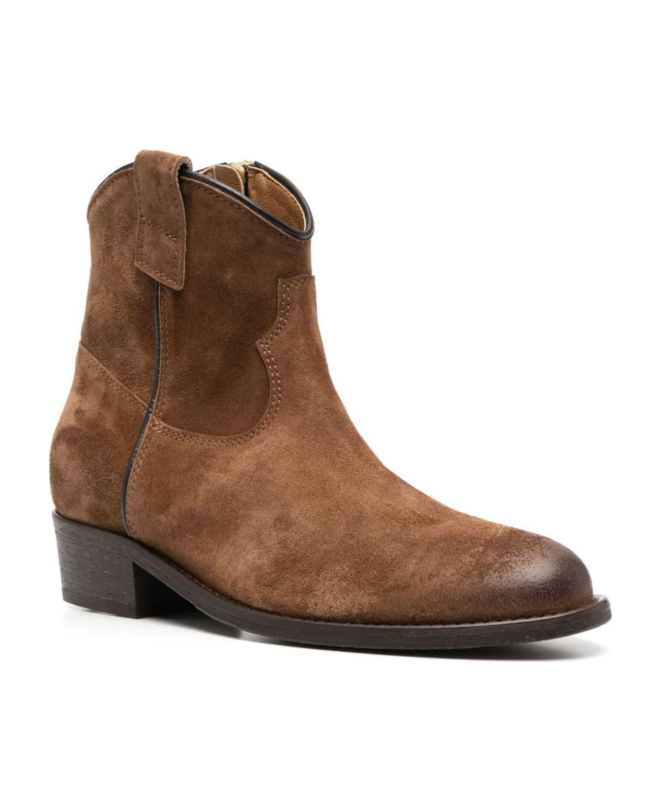 Via Roma 15 Brown Calf Suede Ankle Boots - Brown