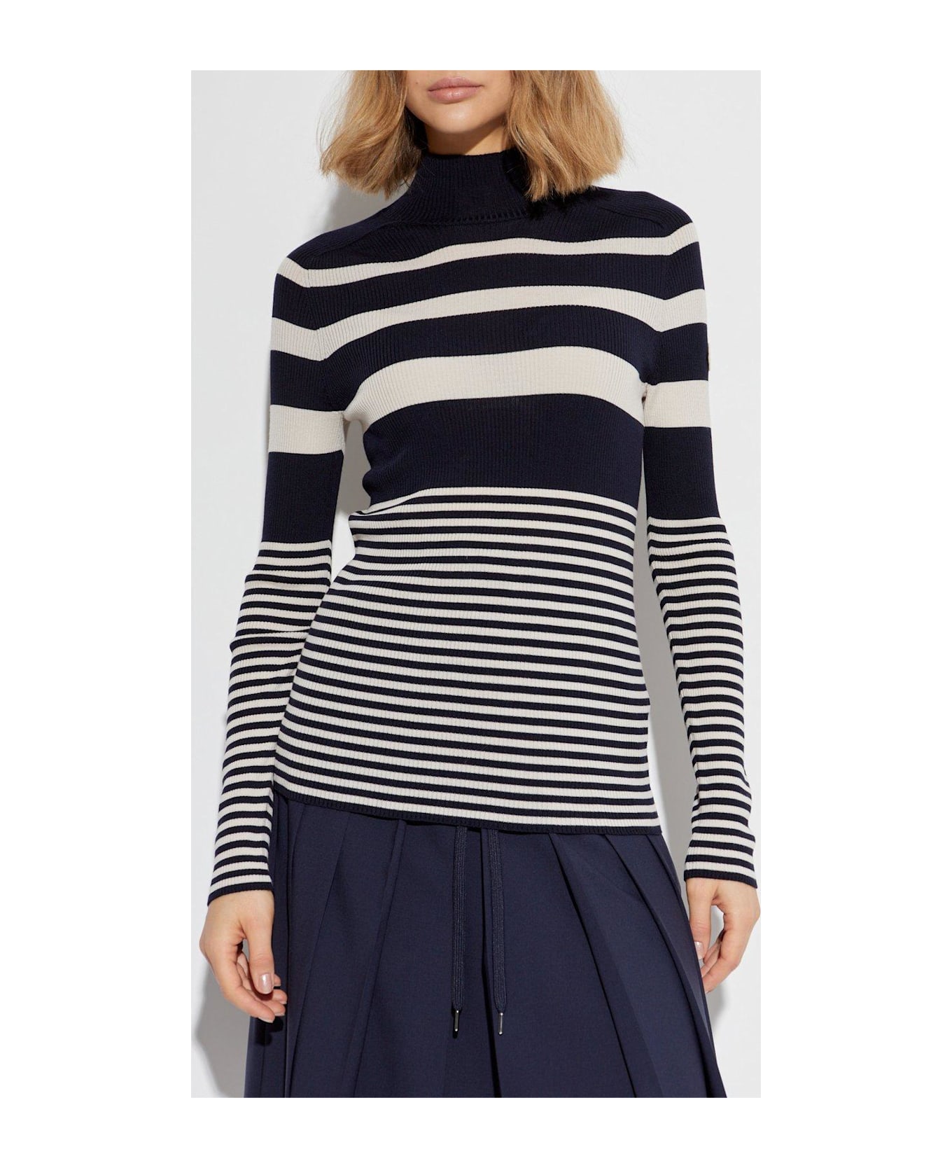 Moncler Turtleneck Striped Knit Jumper - Blu