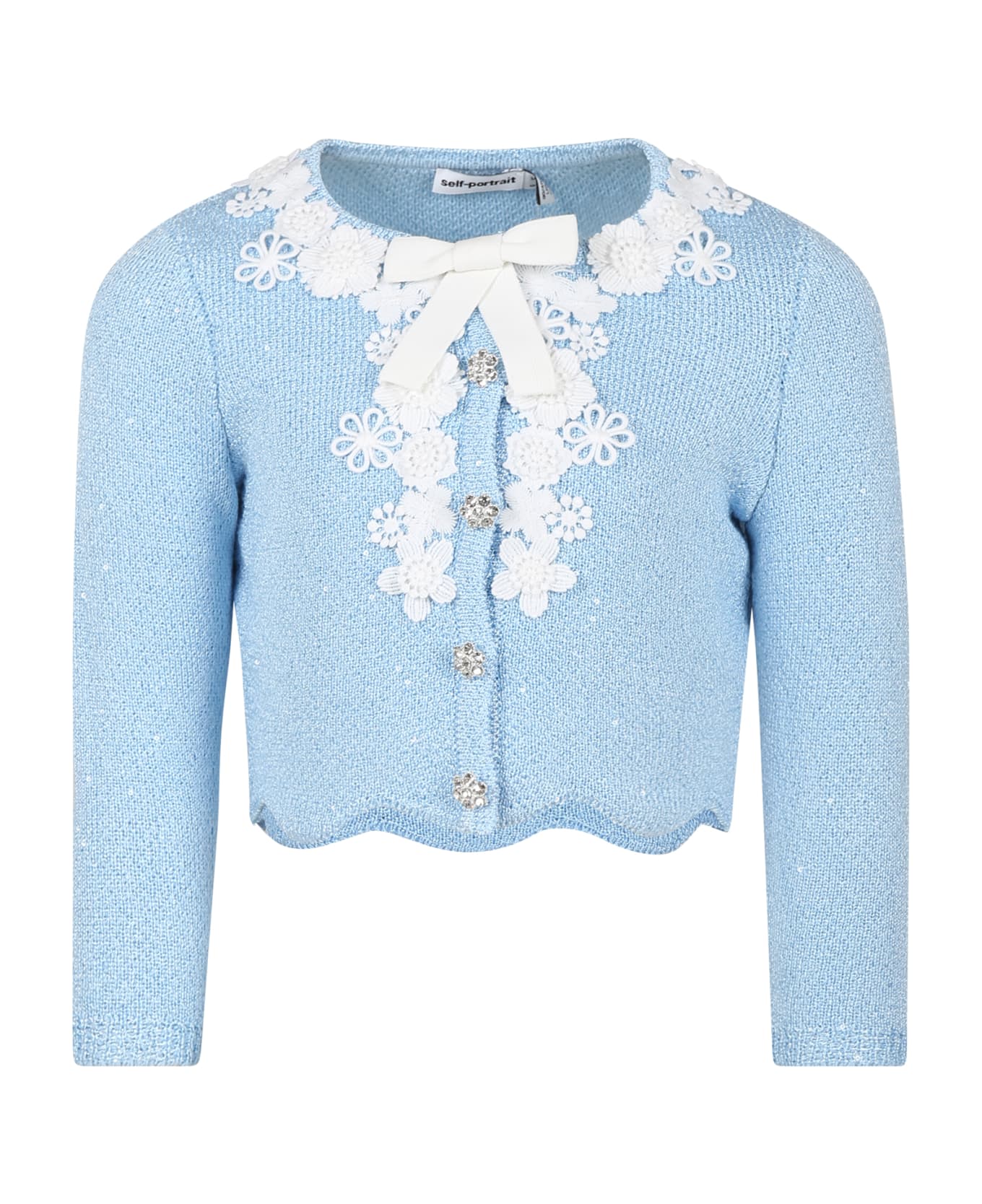 self-portrait Sky Blue Knit Cardigan For Girl With Sequins - Light Blue ニットウェア＆スウェットシャツ