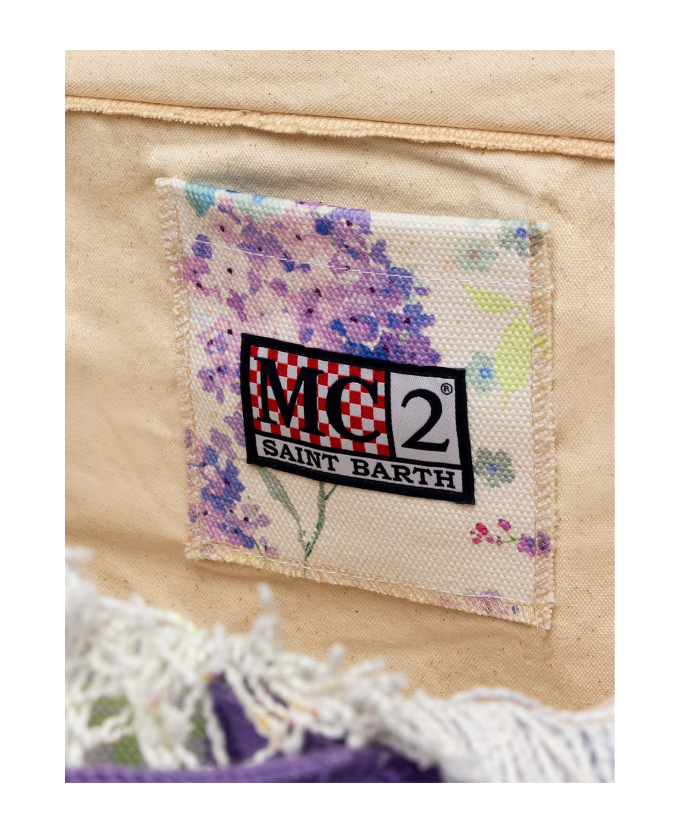 MC2 Saint Barth Water Color Flower Cotton Canvas Vanity Tote Bag - WHITE