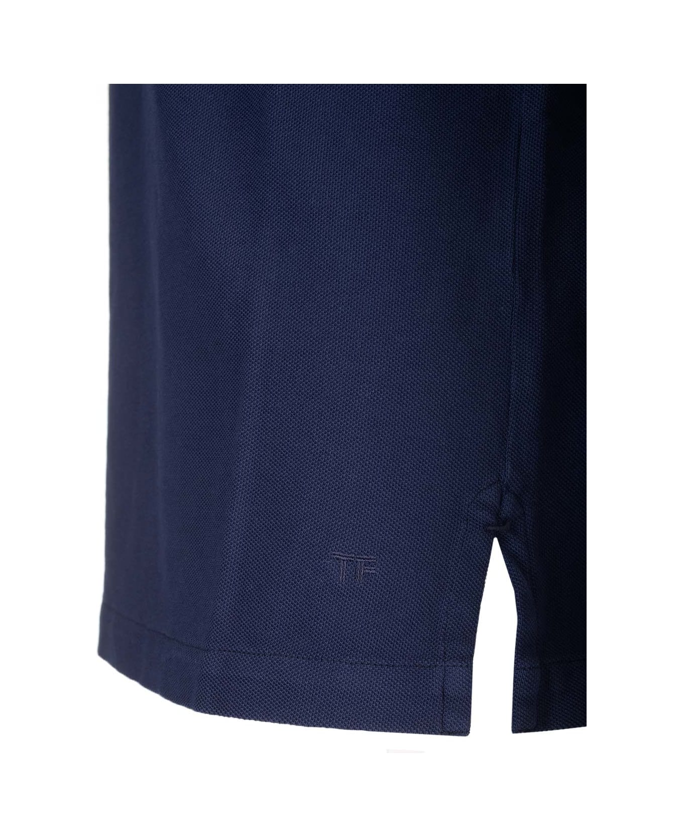 Tom Ford Navy Blue Cotton Polo Shirt - BLUE