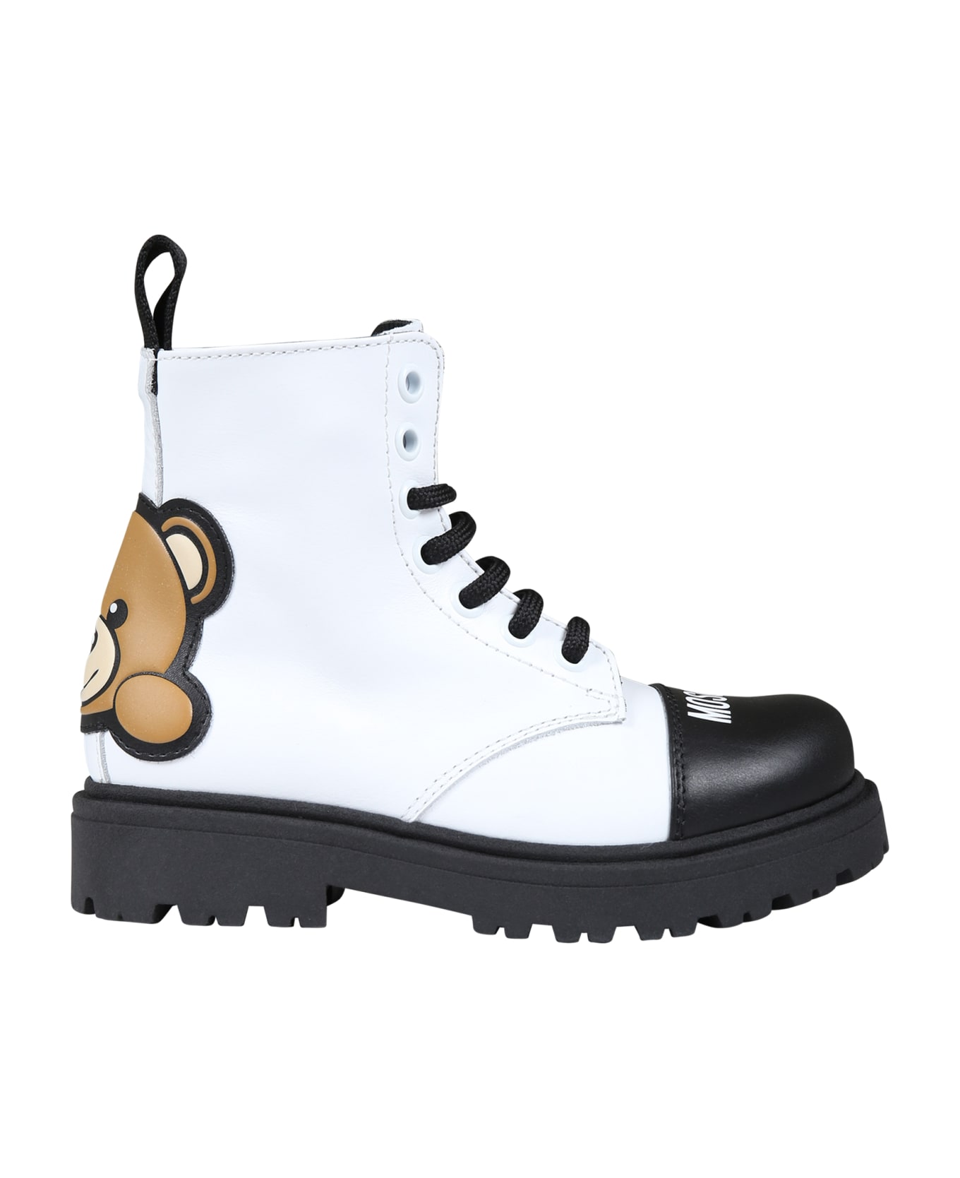 Moschino White Boots For Girl With Teddy Bear And Logo - White