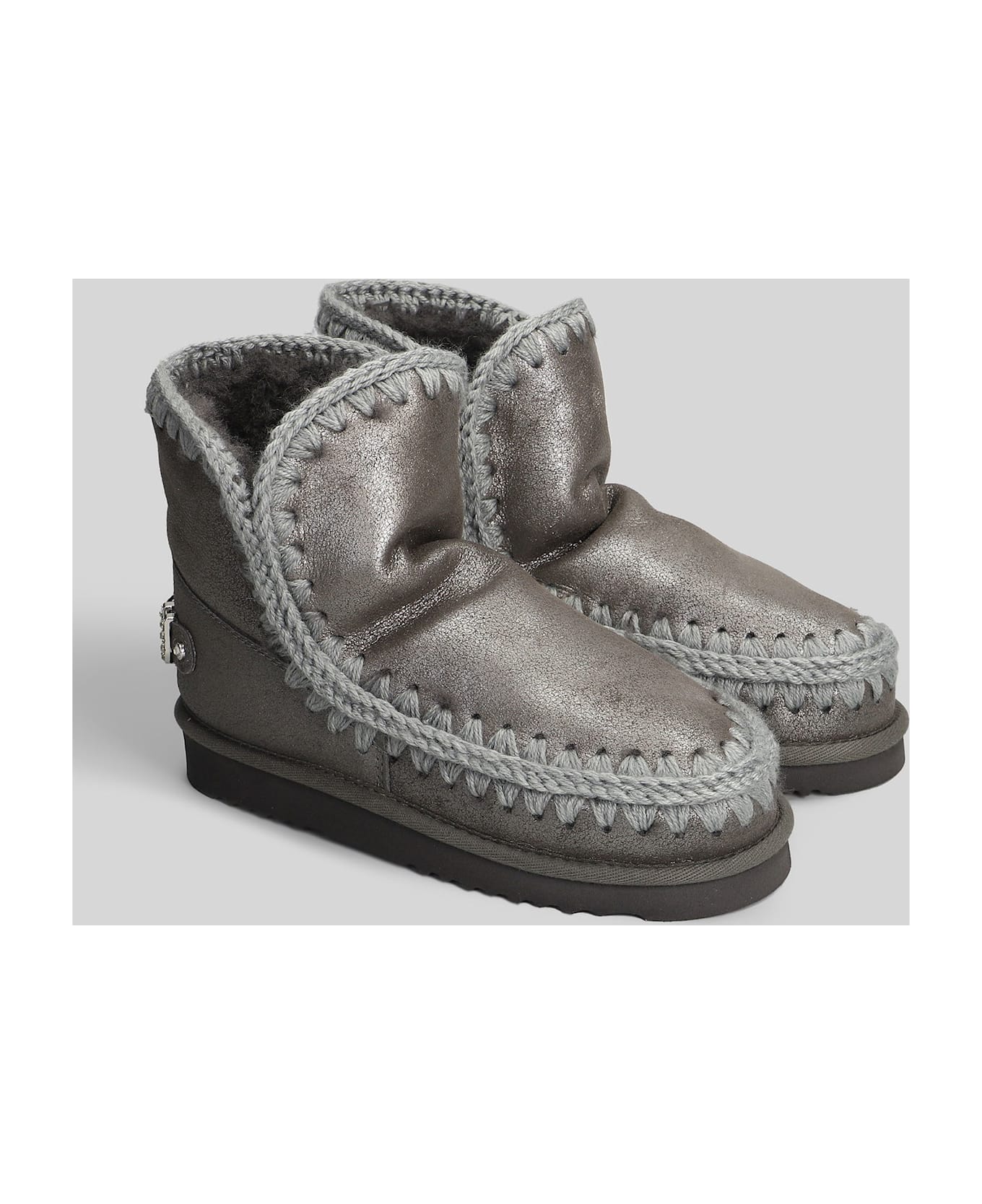 Mou Eskimo 18 Low Heels Ankle Boots In Grey Leather - grey