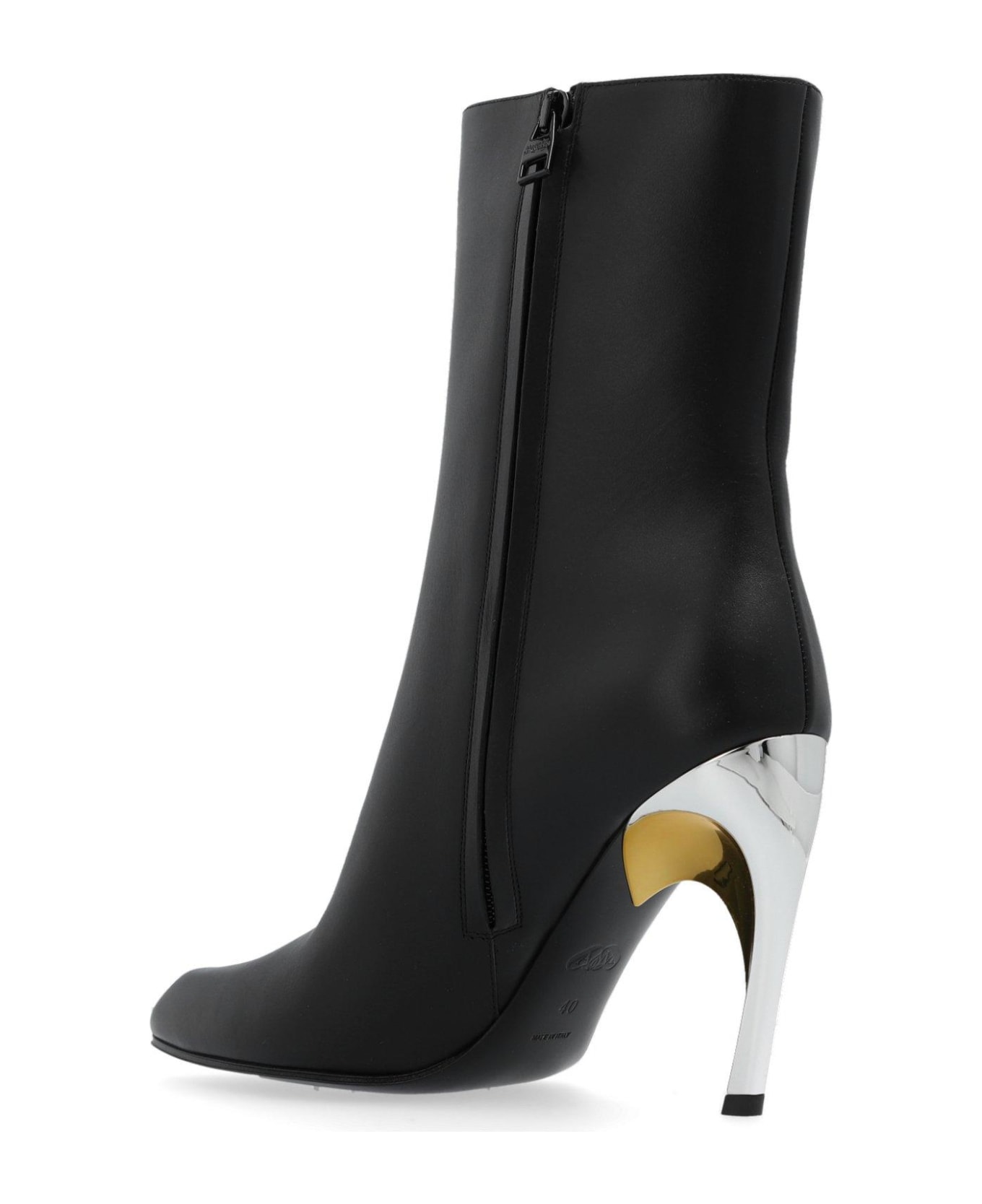 Alexander McQueen Pointed Toe Heeled Boots - Black/silver/gold
