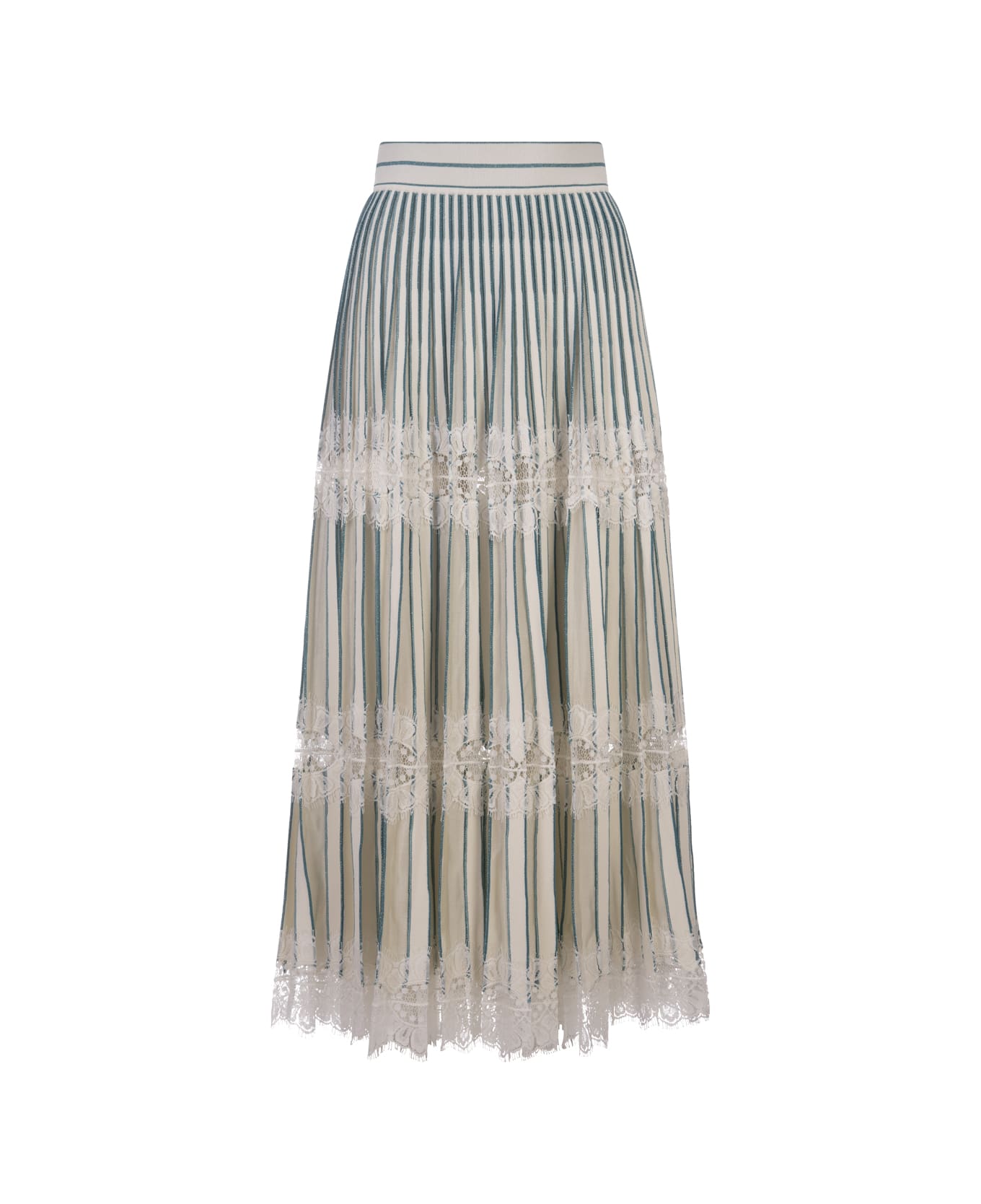 Elie Saab Knit And Lace Midi Skirt In Bianco E Blue Gin - Blue スカート