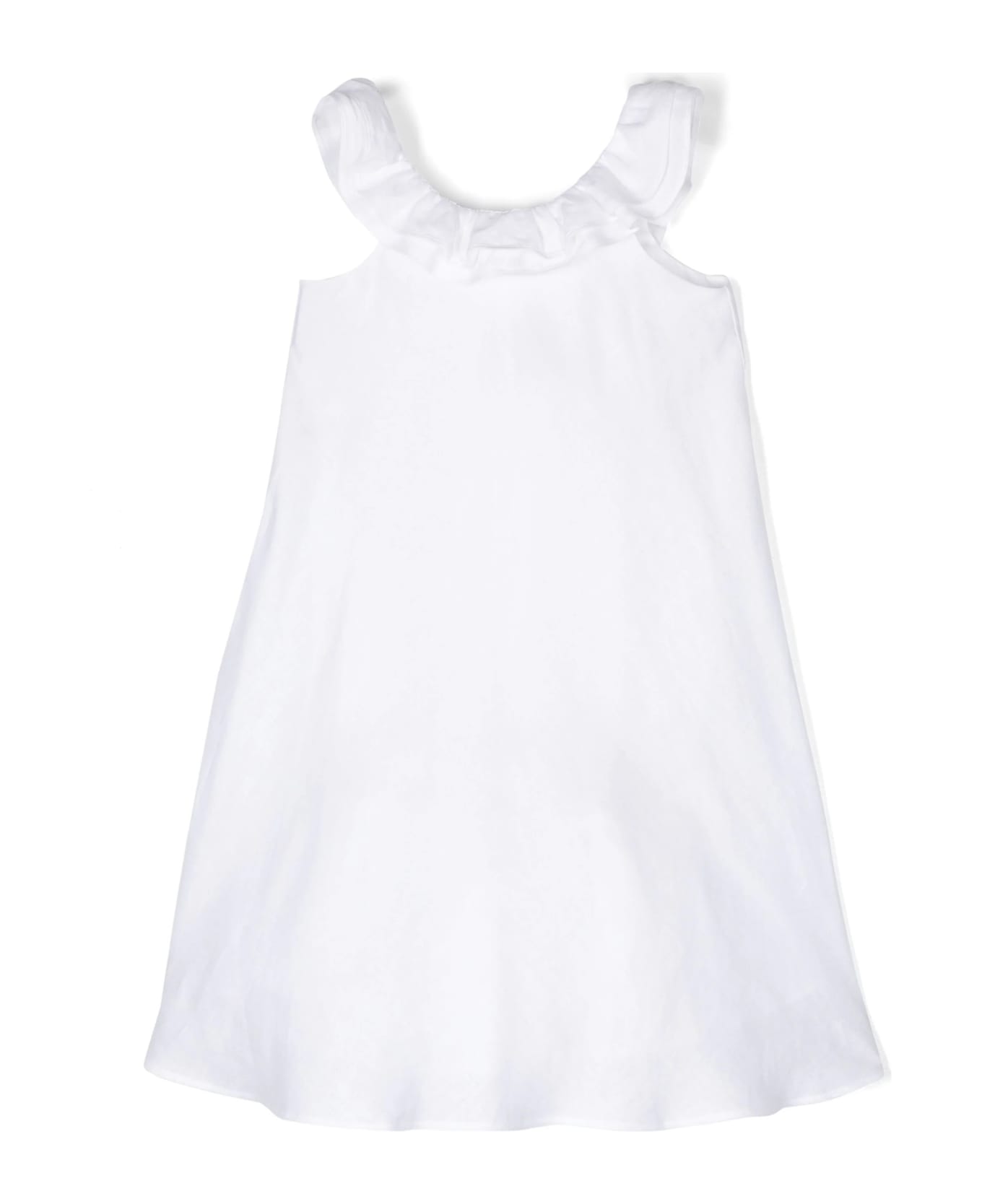 Il Gufo White Linen Dress With Ruffles - White