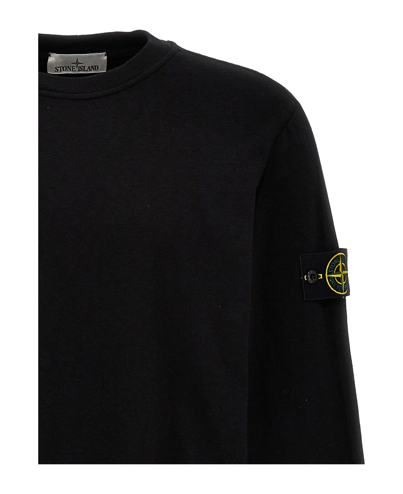 Stone Island Logo Patch Crewneck Sweatshirt - Black