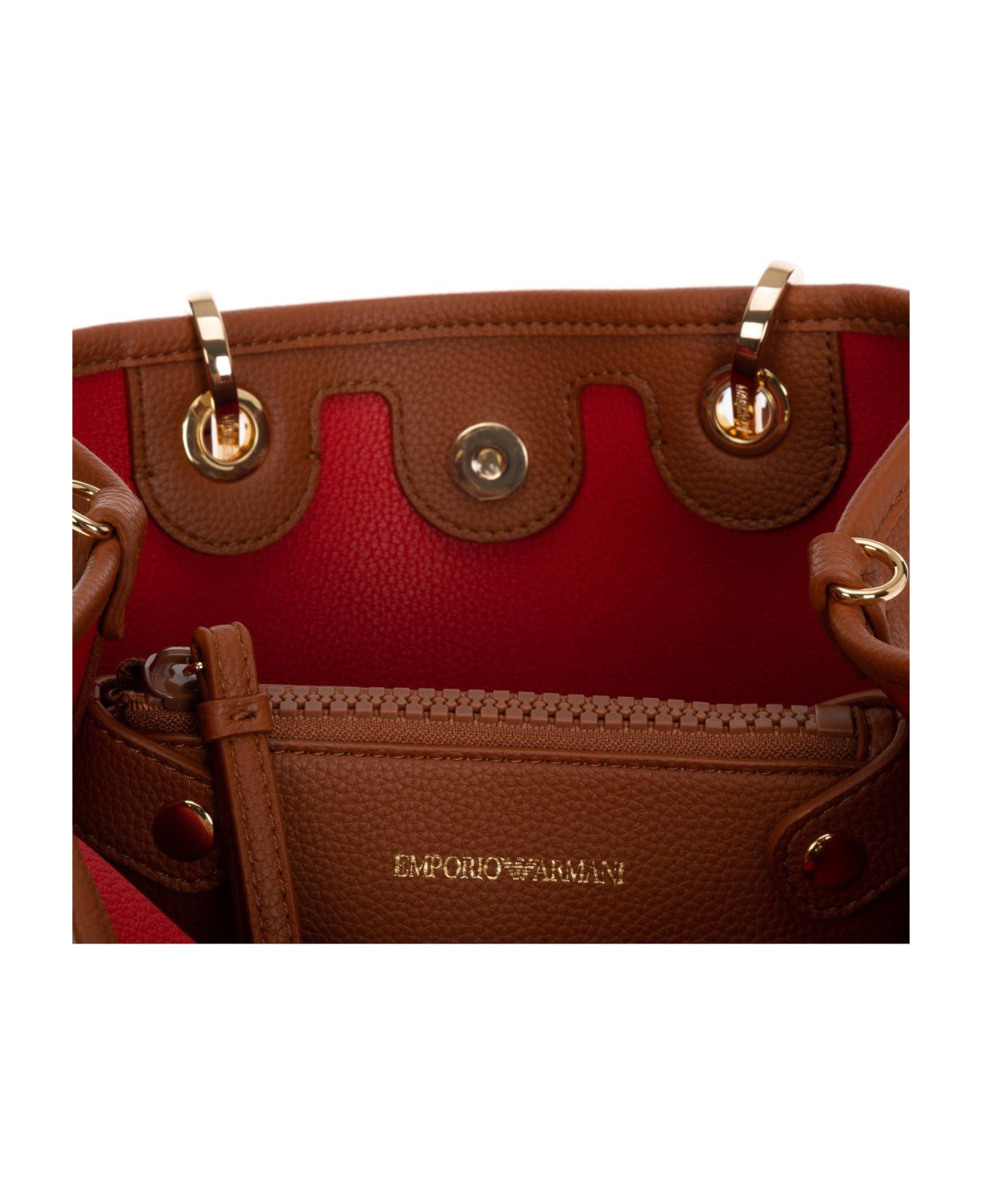 Emporio Armani Logo Detailed Handbag - Cuoio/rosso