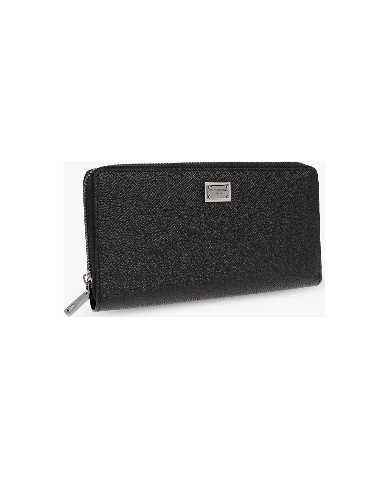 Dolce & Gabbana Logo Plaque Zip-around Wallet - Black
