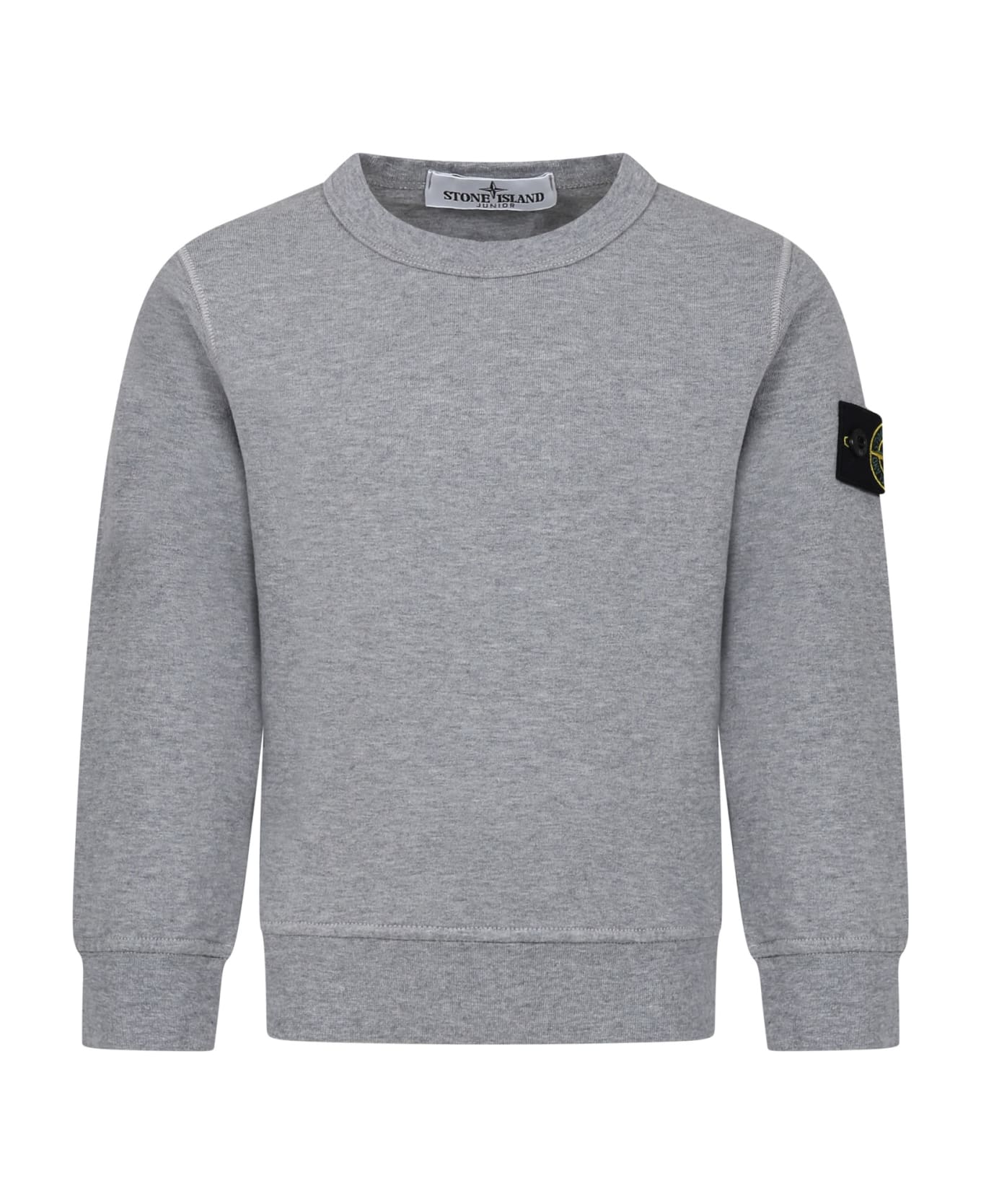 Stone Island Junior Grey Sweatshirt For Boy With Iconic Logo - Grey ニットウェア＆スウェットシャツ