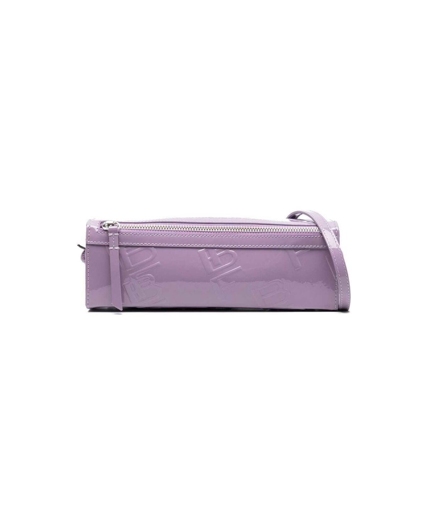 BY FAR Karo Lilac Patent Shoulder Bag With Embossed Logo All-over In Leather Woman - Violet