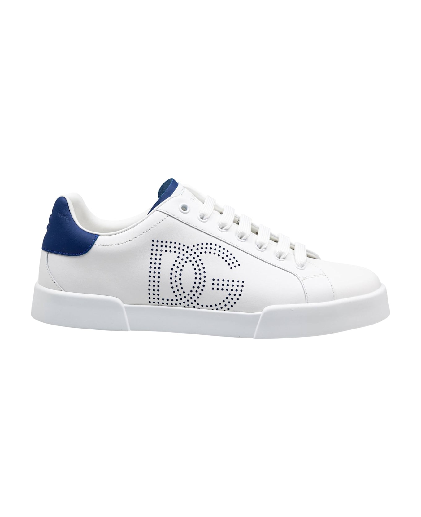 Dolce & Gabbana Portofino Light Sneakers In White And Blue Leather - WHITE/BLUETTE