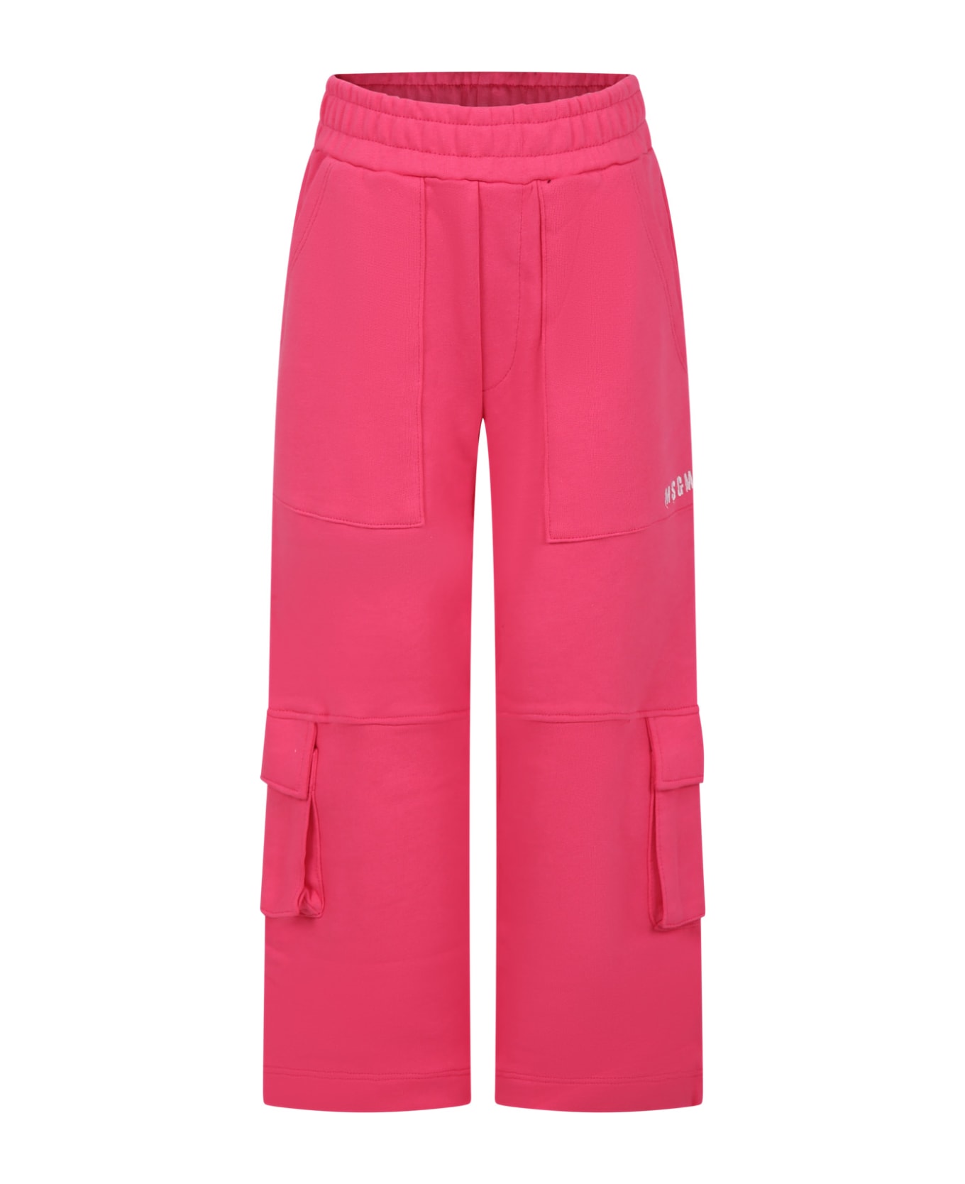 MSGM Fuchsia Trousers For Girl With Logo - Fuchsia ボトムス