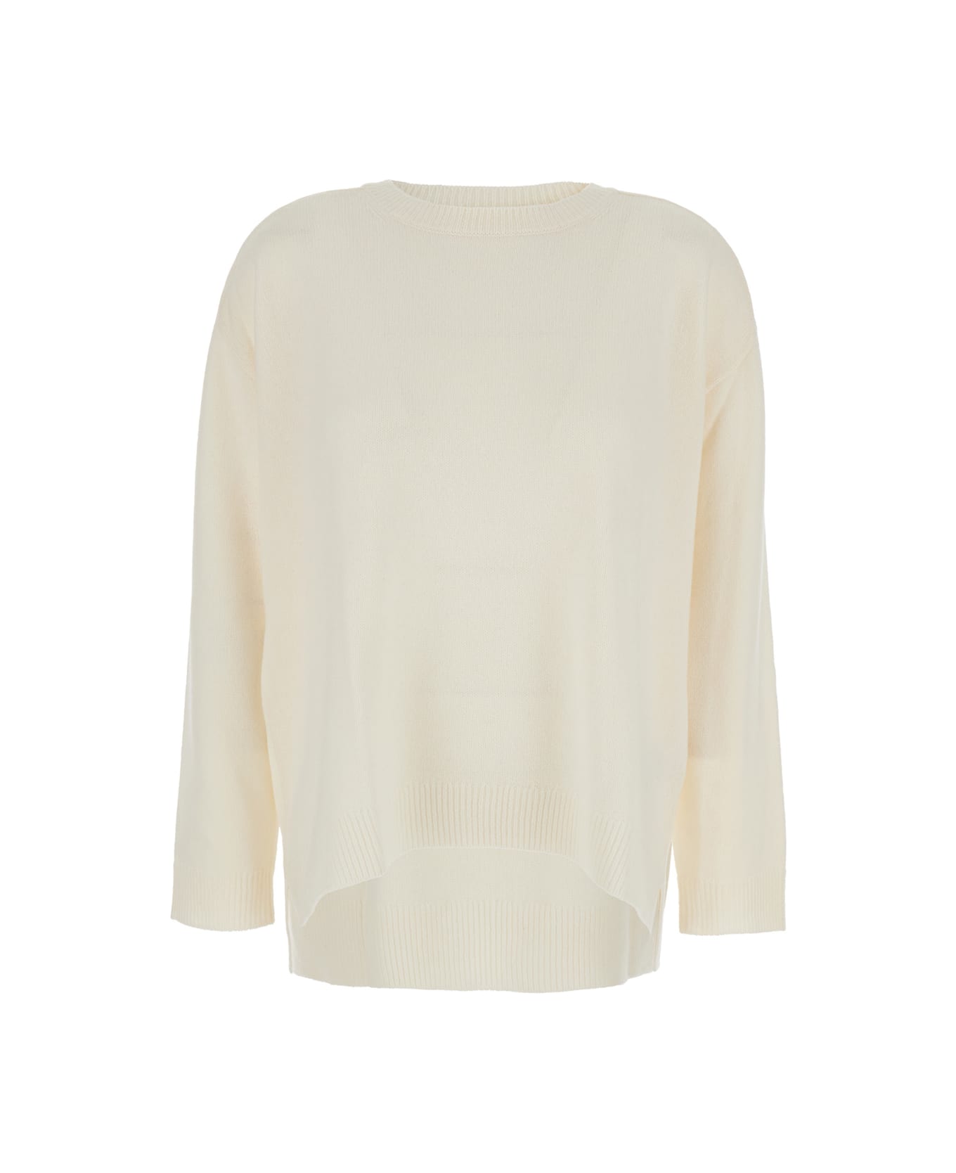 Parosh White Crewneck Sweater With Asymmetric Hem In Wool And Cashmere Woman - Panna