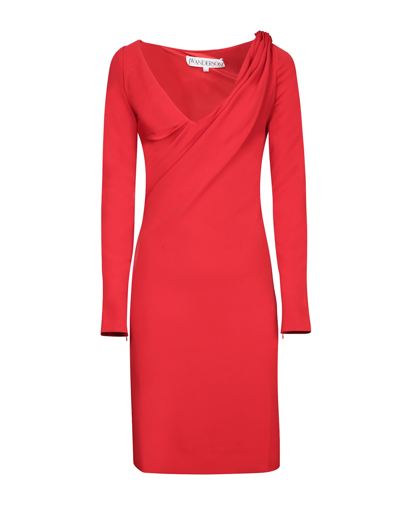 J.W. Anderson V-neck Ruched Midi Dress - BRIGHT RED