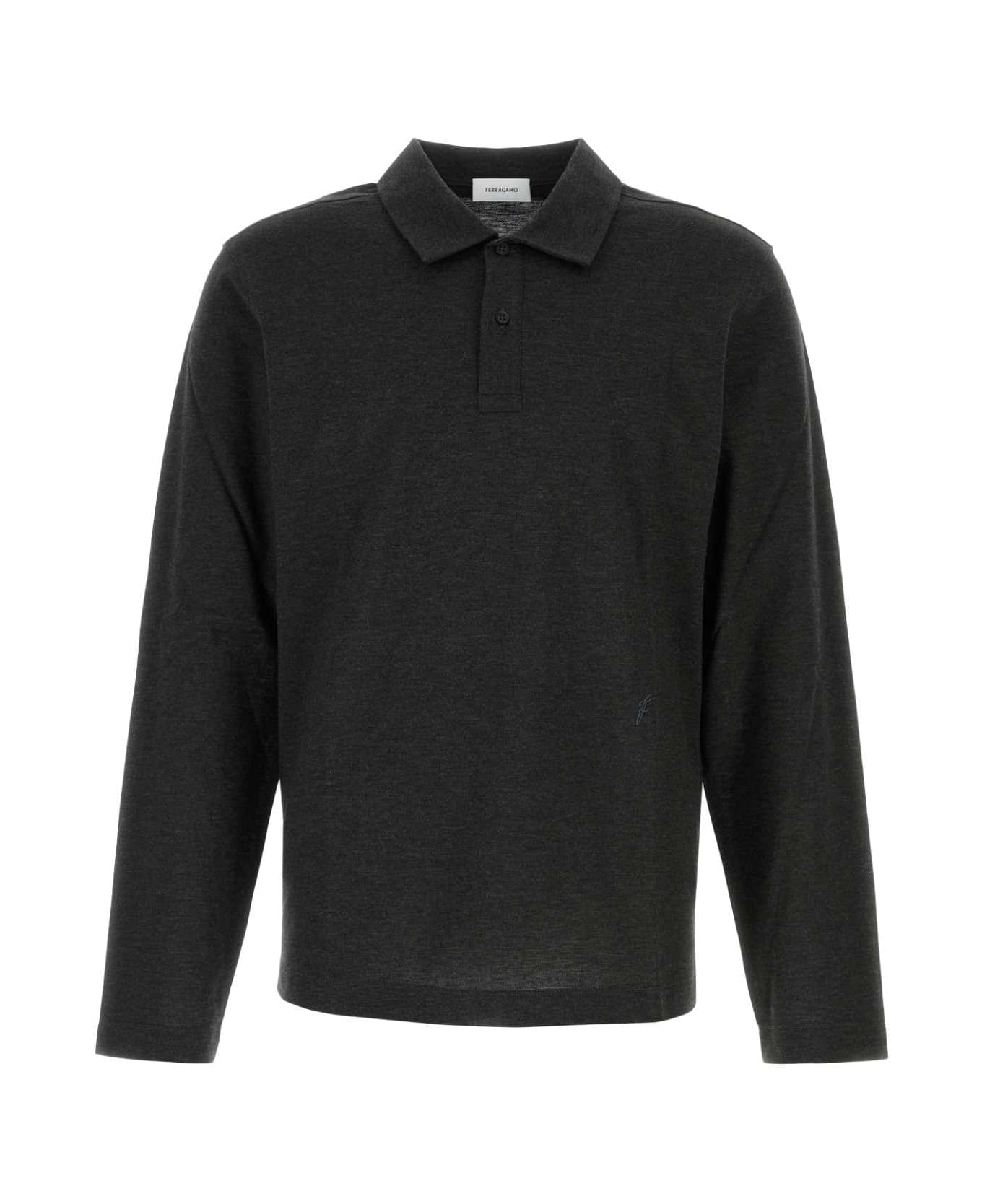 Ferragamo Graphite Cotton Blend Polo Shirt - LEADGREY
