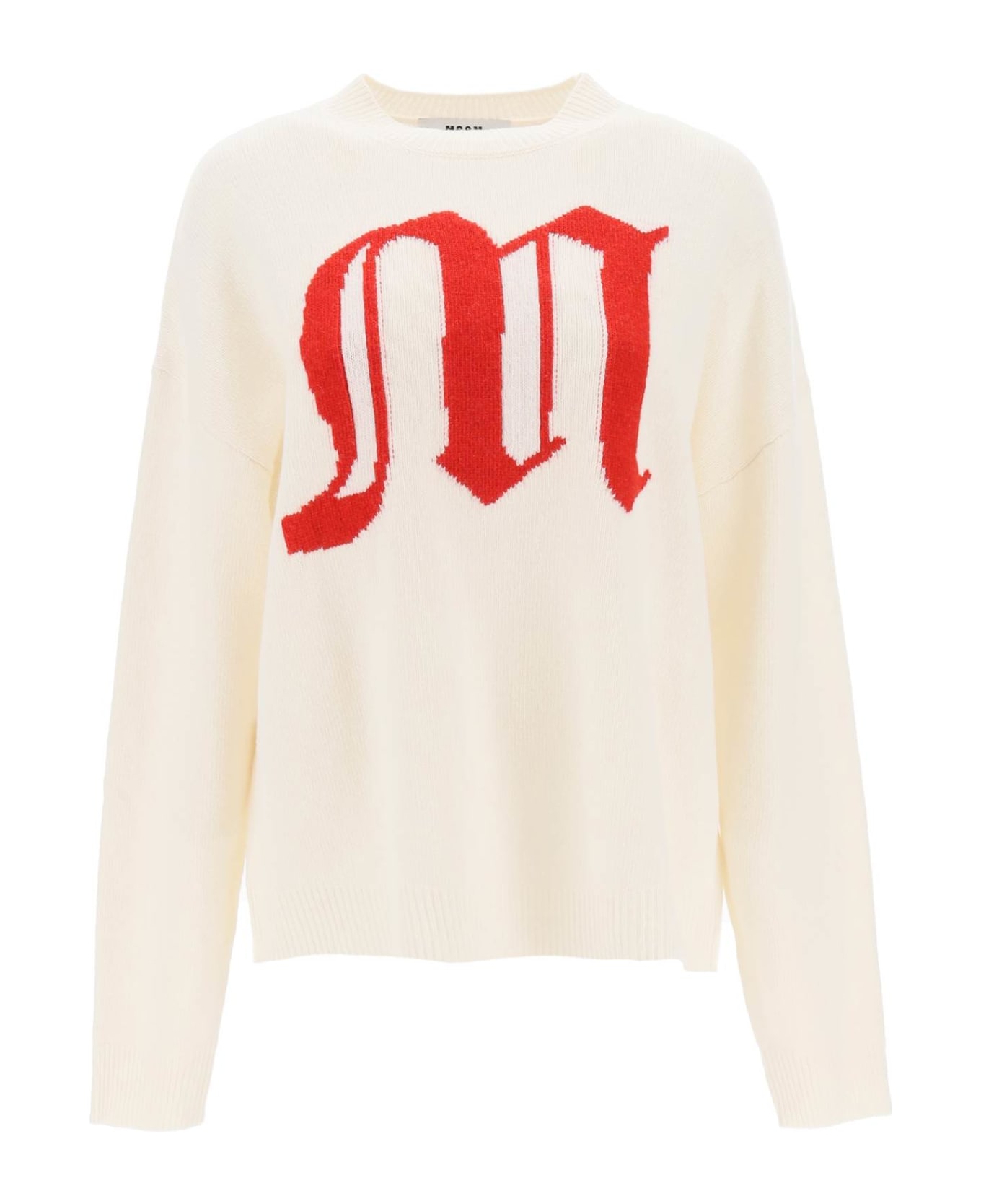 MSGM Crew-neck Sweater With Gothic Logo - White ニットウェア
