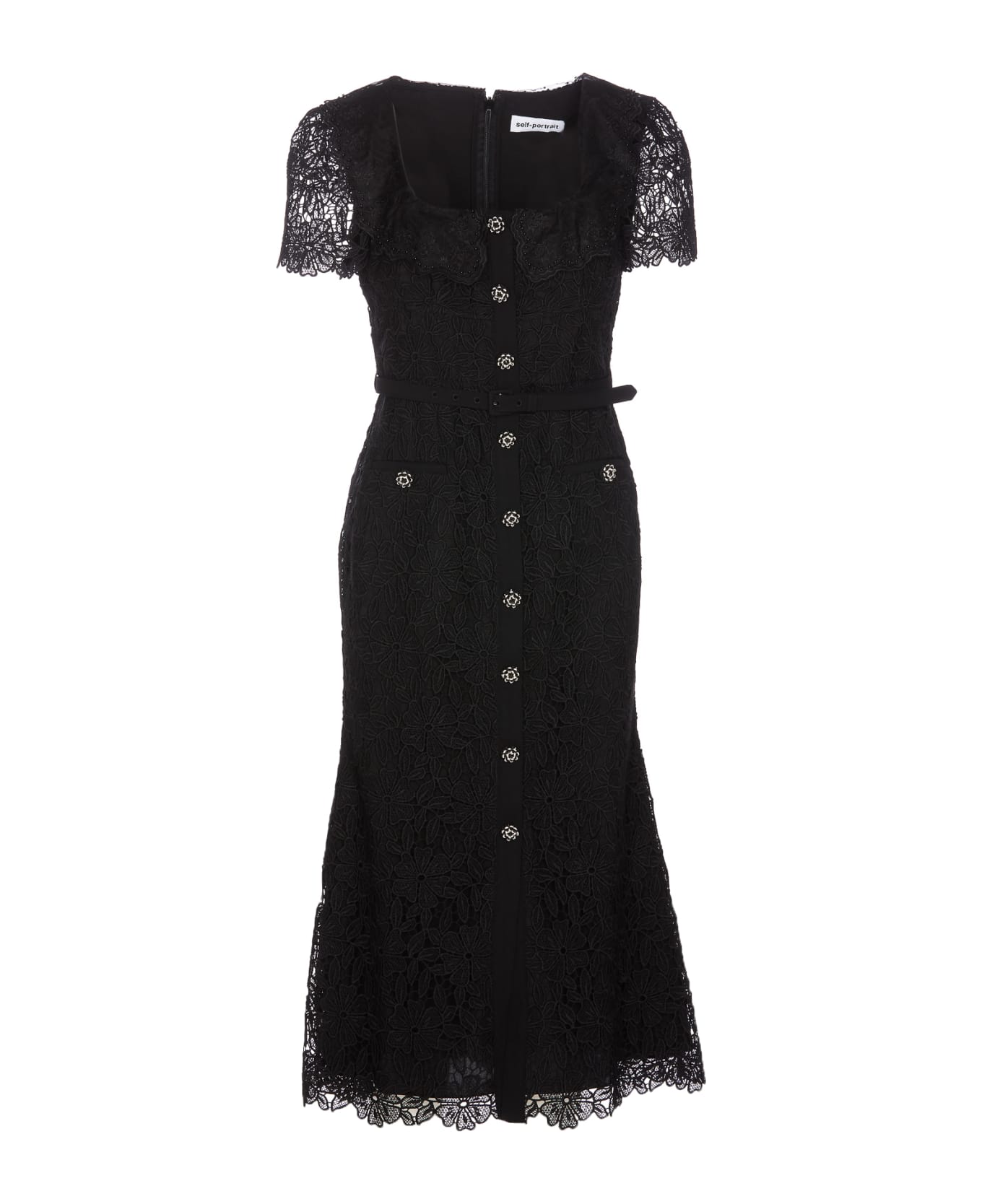 self-portrait Midi Guipure Lace Dress - Black ワンピース＆ドレス