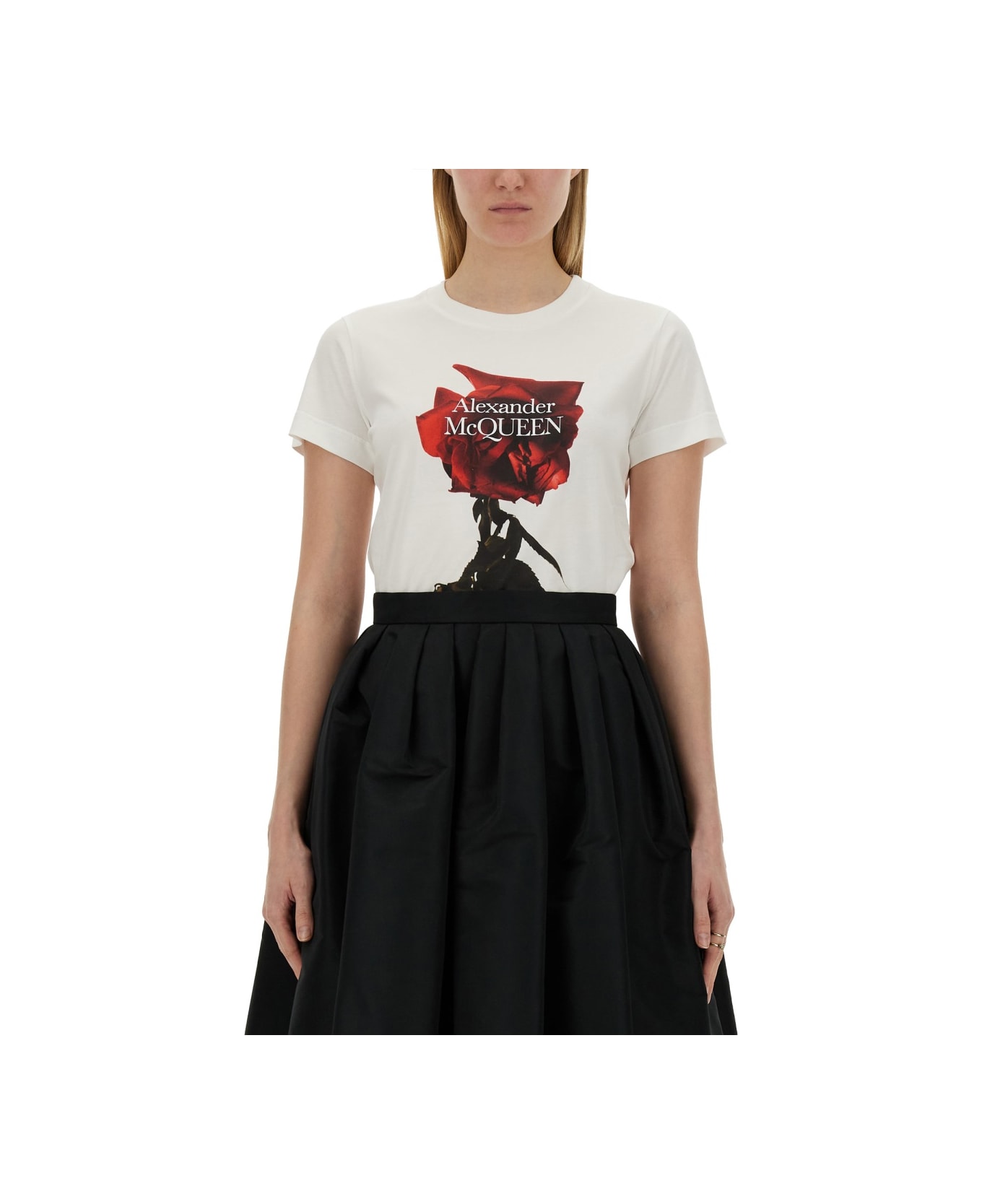 Alexander McQueen Shadow Rose Print T-shirt - WHITE