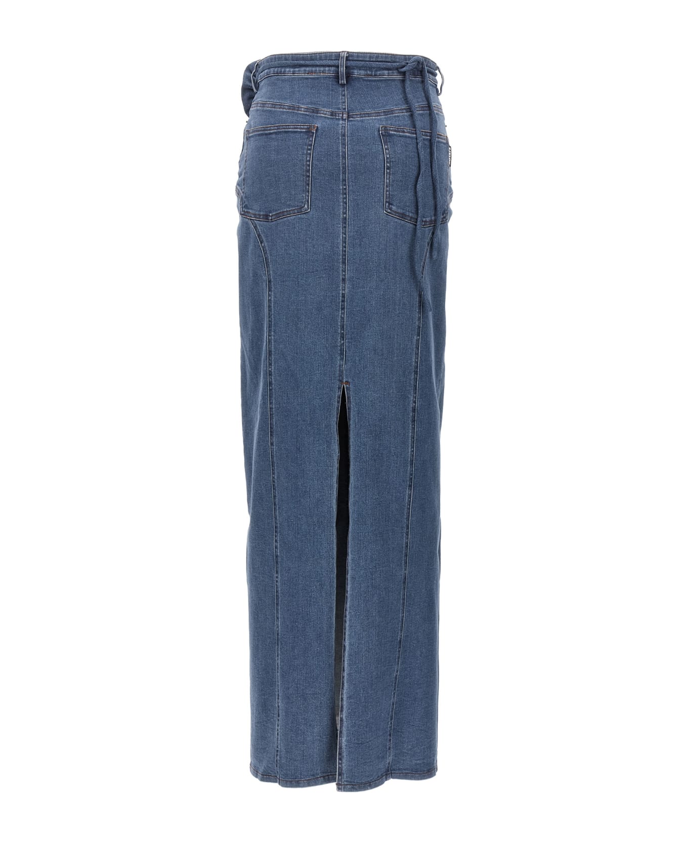 Rotate by Birger Christensen Long Skirt With Flowered Belt Denim - Blue