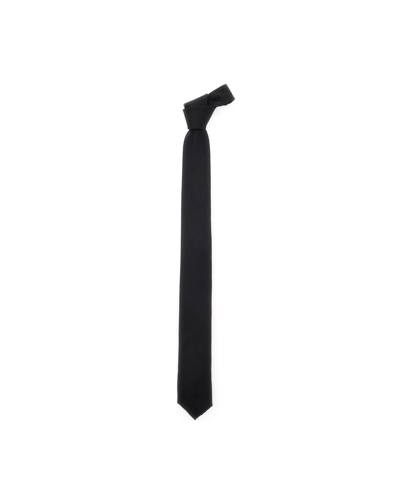 Dolce 
Gabbana Black Tie With Tie Closure On The Rear And All-over Logo Embroidery In Silk Man - Nero