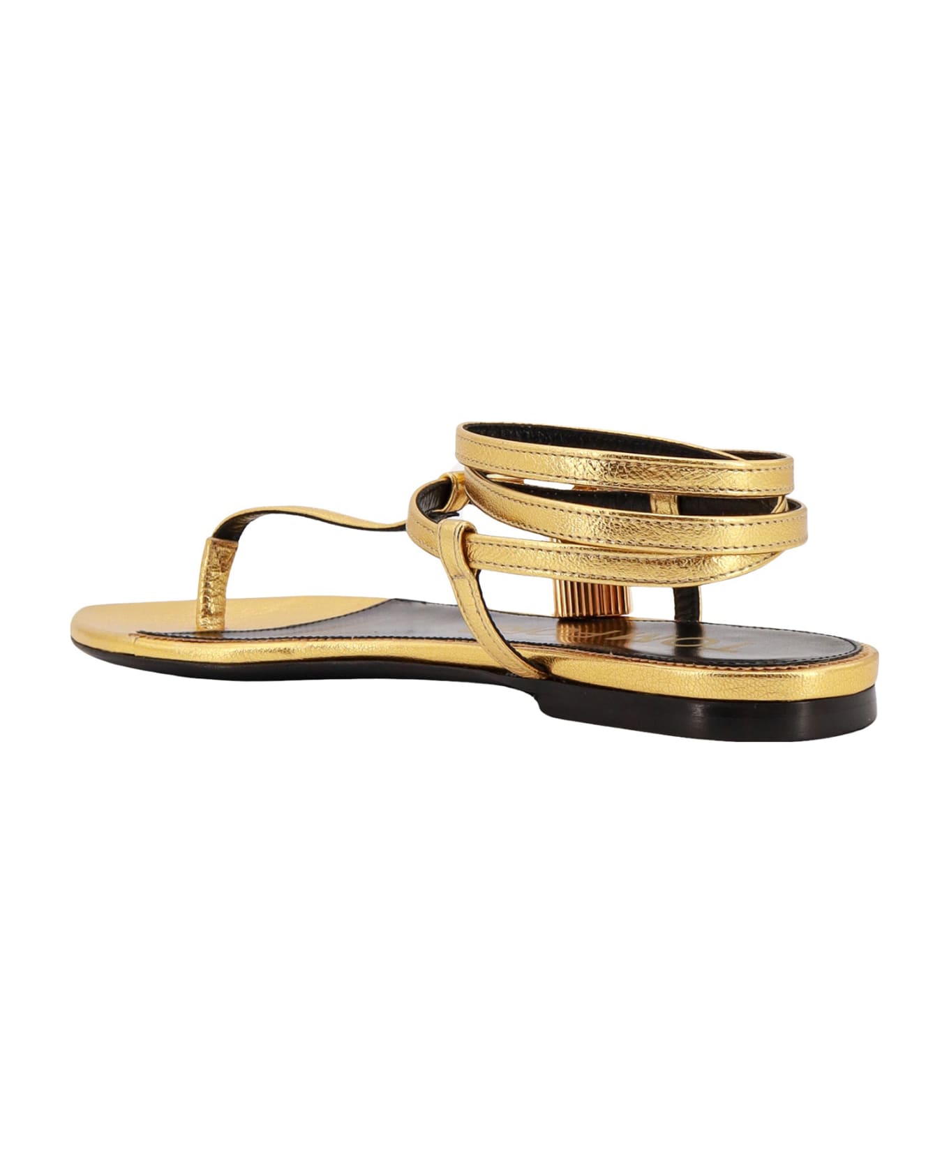 Tom Ford Ankle Strap Metallic Flat Sandals - Gold
