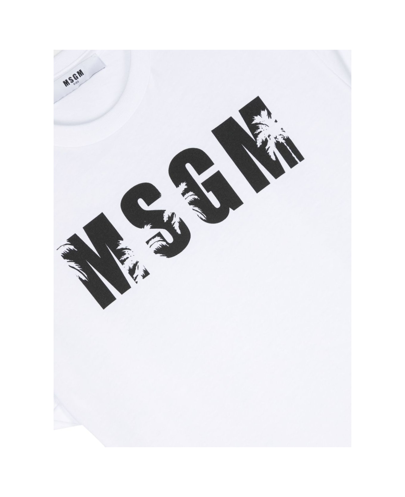 MSGM White T-shirt With Logo And Palm Trees - Bianco Tシャツ＆ポロシャツ