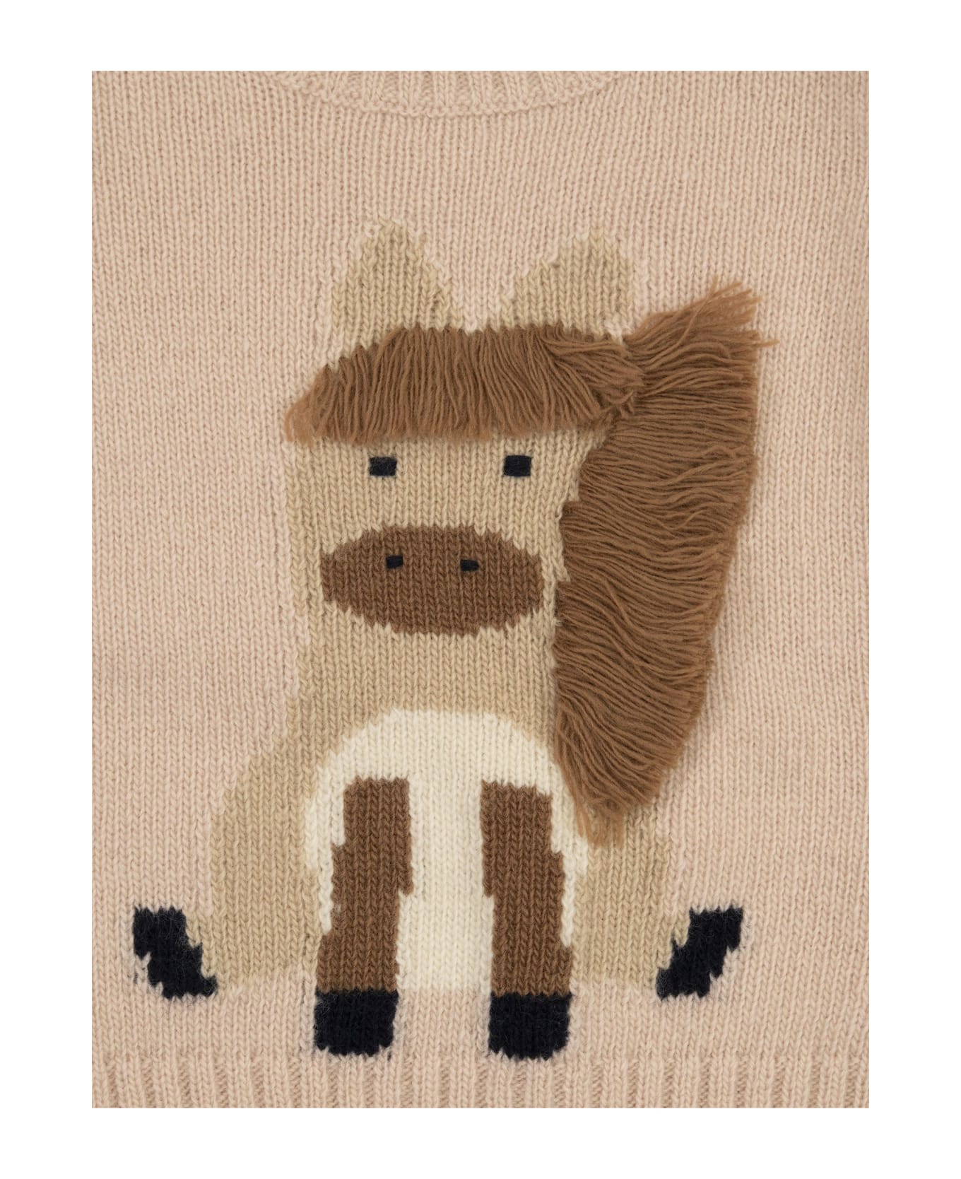 Il Gufo Sweater With Embroidered Pony Skin - Pink/beige