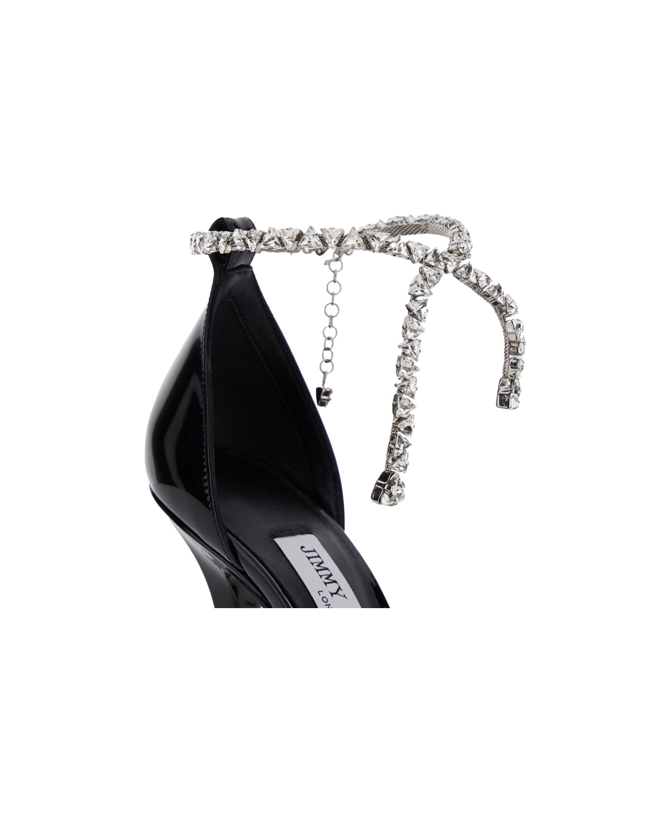 Jimmy Choo 'stevie' Black Pumps With Crystal Embellished Strap And High Sculpted Heel In Leather And Crystals Woman - Black