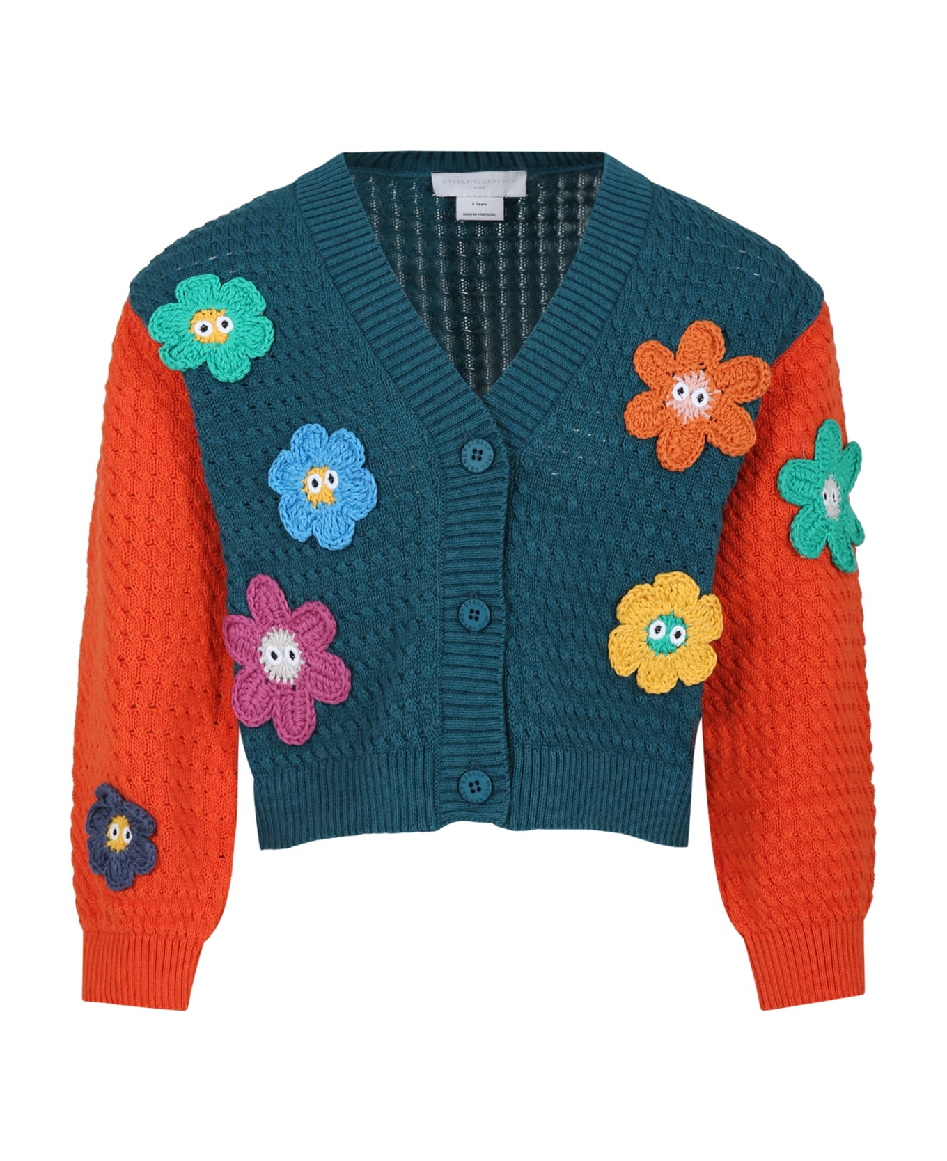 Stella McCartney Kids Green Cardigan For Girl With Flowers - Multicolor ニットウェア＆スウェットシャツ