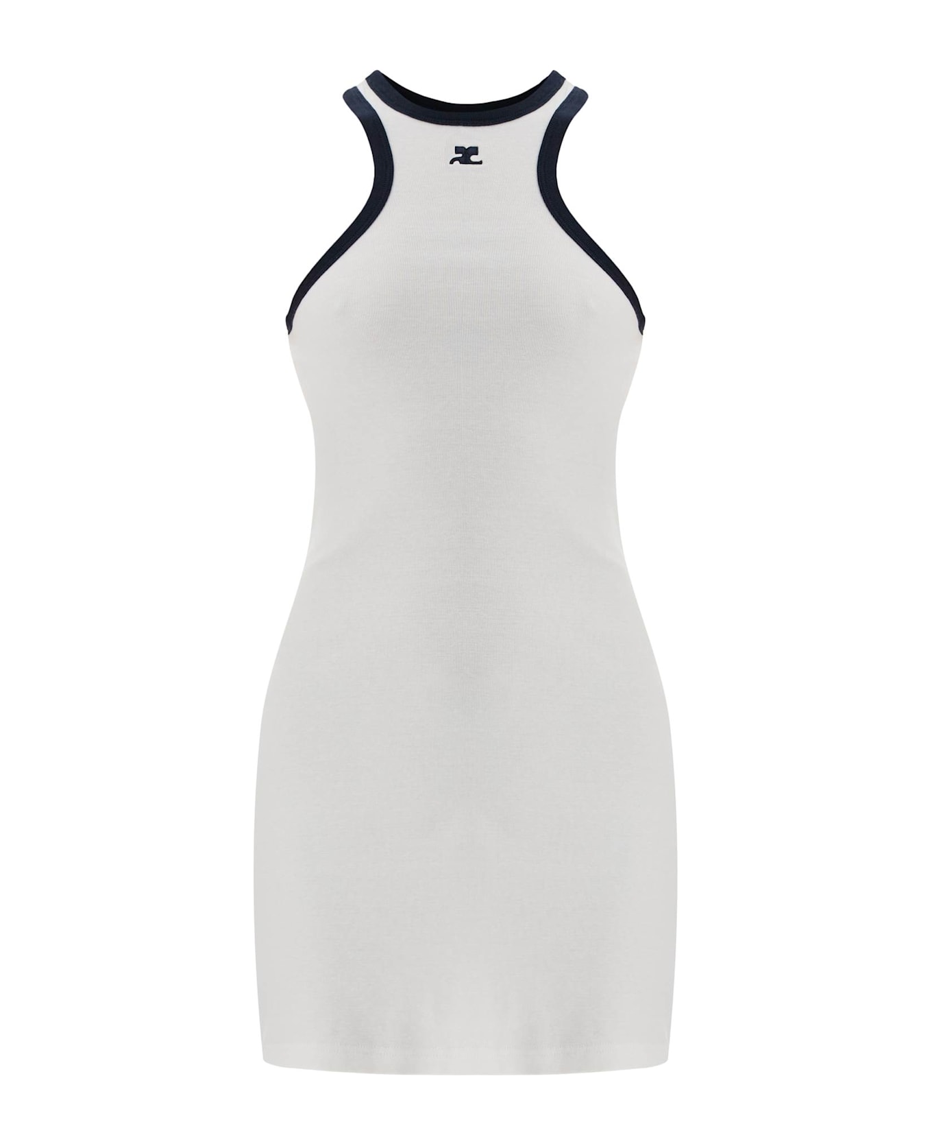 Courrèges White Cotton Mini Dress With Navy Blue Details And Halter Neck - BLANC HERITAGE/NAVY (White)