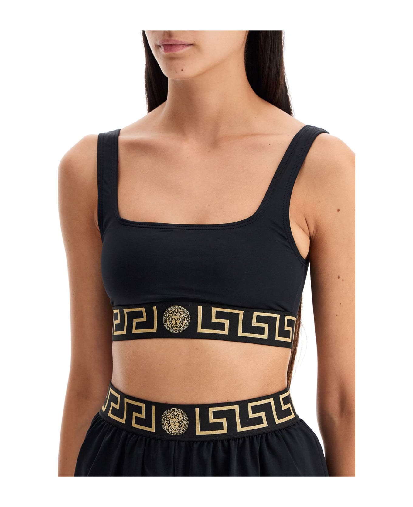 Versace 'top Bikini With Greek Border Trim - BLACK (Black)