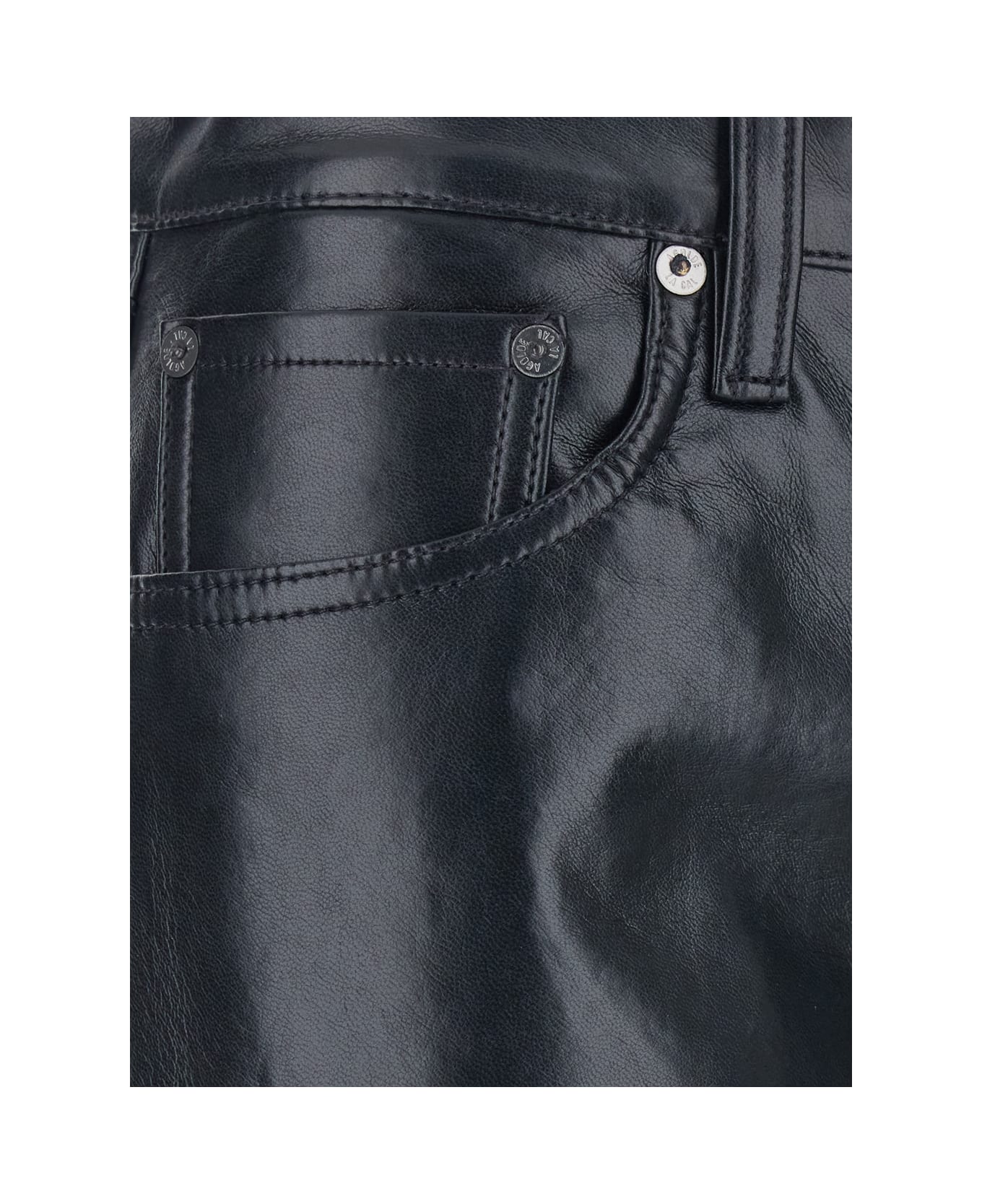 AGOLDE Black Pants With Belt Loops In Leather Blend Woman - Black