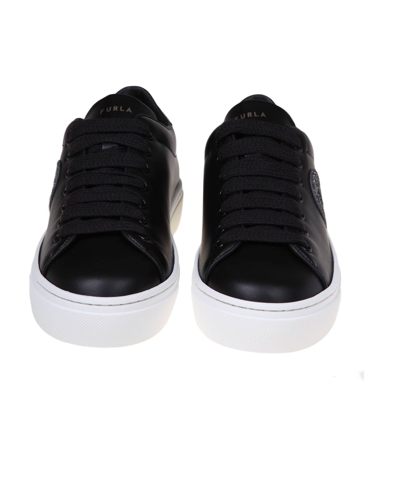 Furla Joy Lace Up Sneakers In Black Leather - Black