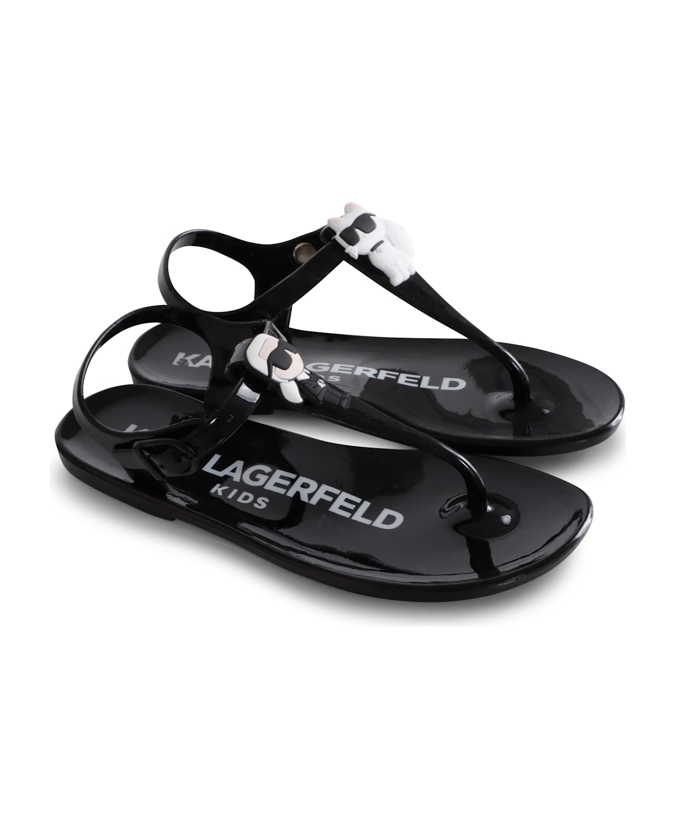 Karl Lagerfeld Kids Black Flip Flops For Girl With Karl And Choupette - Black