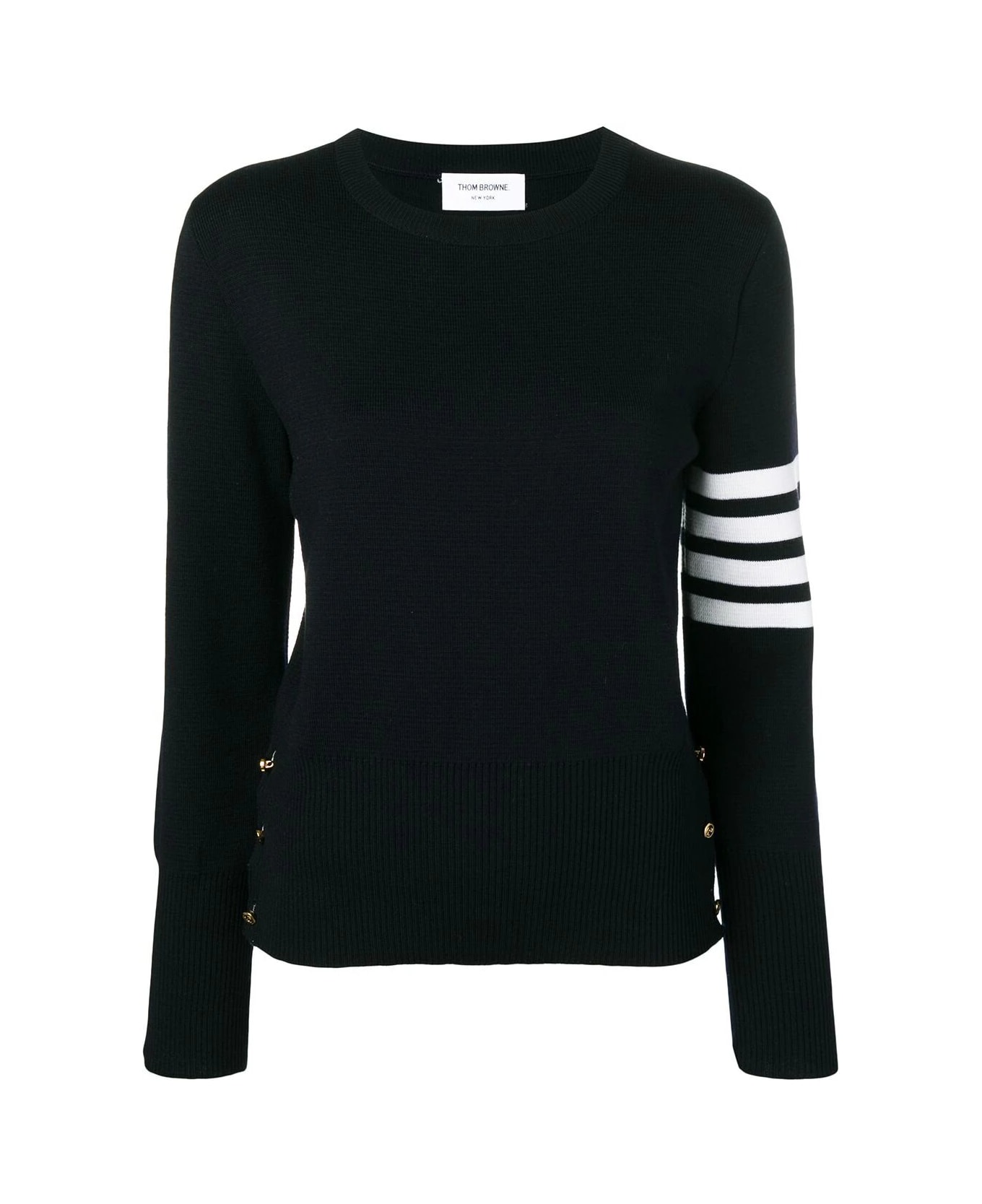 Thom Browne Milano Stitch Classic Crew Neck Pullover With 4 Bar - Navy