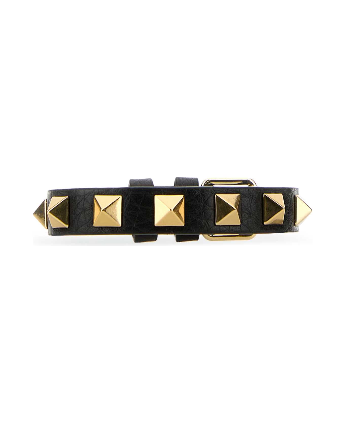 Valentino Garavani Black Leather Rockstud Bracelet - Black