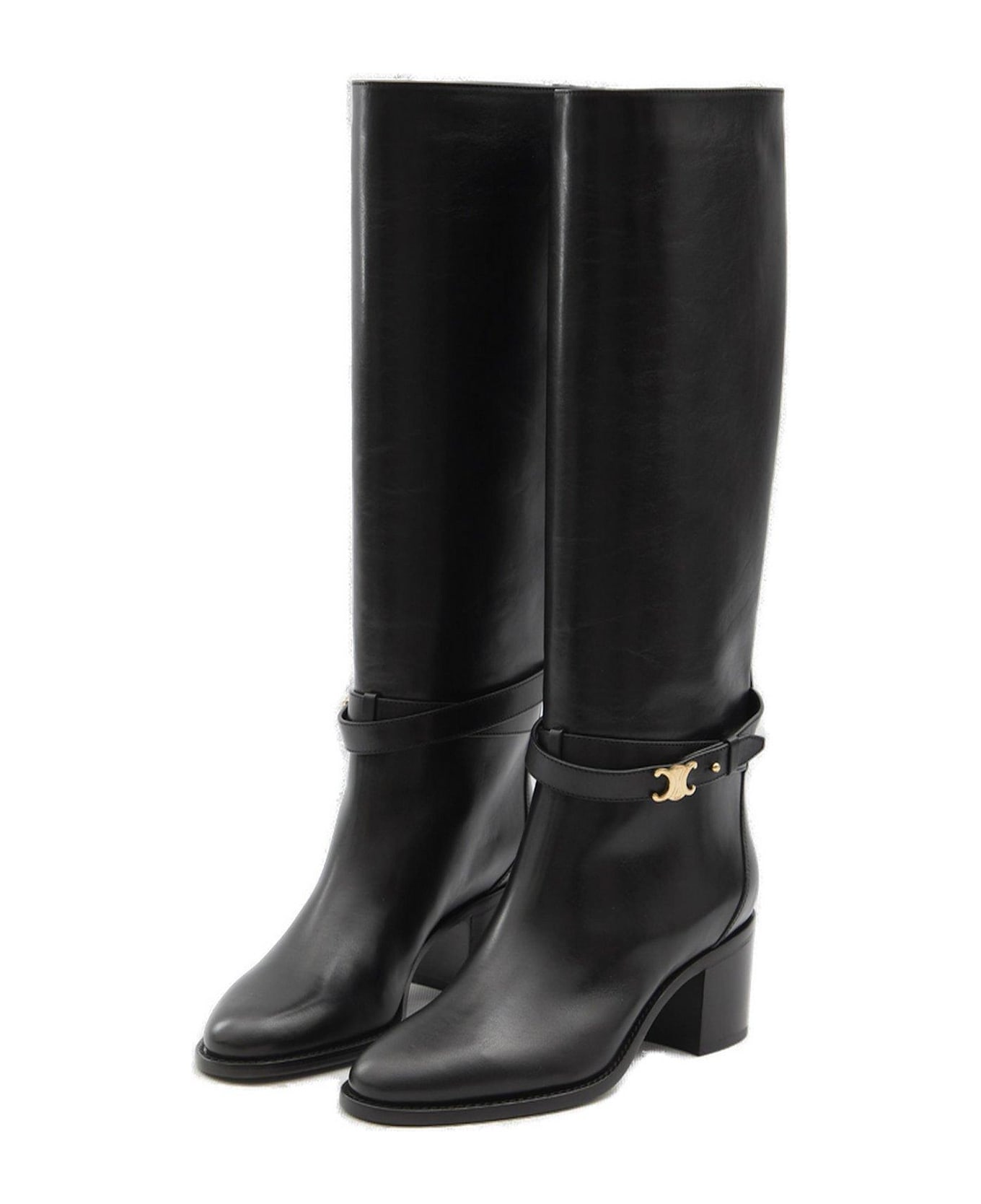 Celine Triomphe Logo Plaque Boots - Black