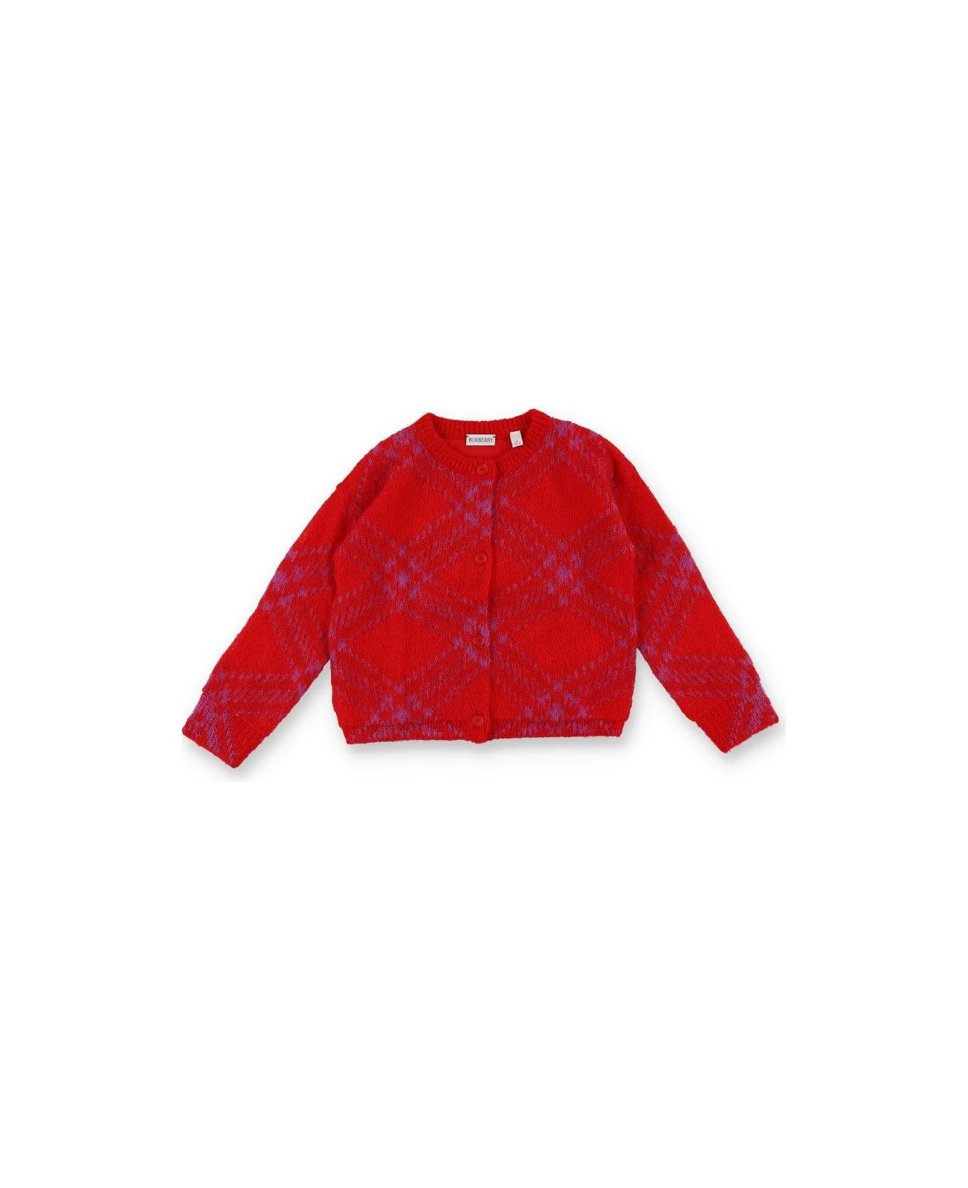 Burberry Checkered Buttoned Cardigan - Rosso