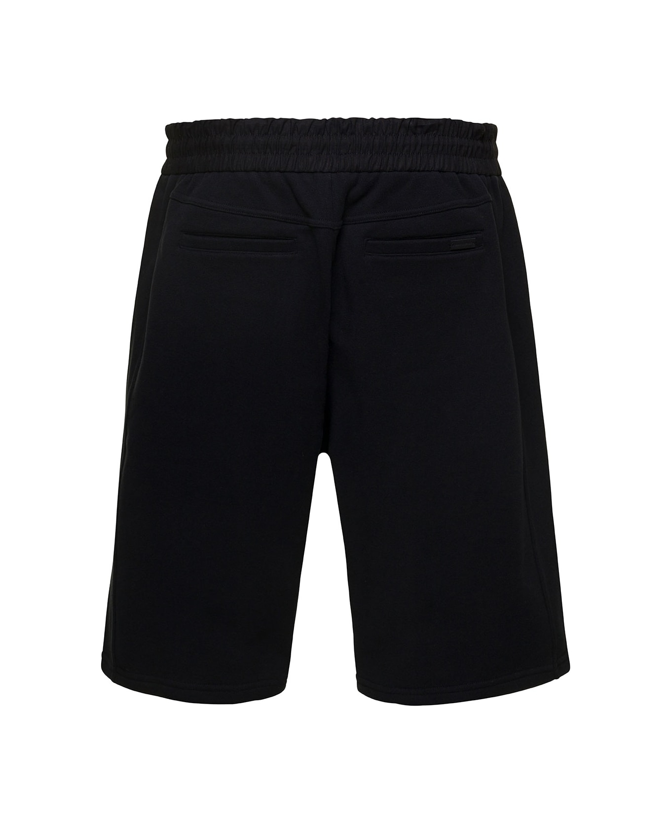 Saint Laurent Black Bermuda Shorts With Drawstring And Contrasting Logo Embroidery In Cotton Man - Black
