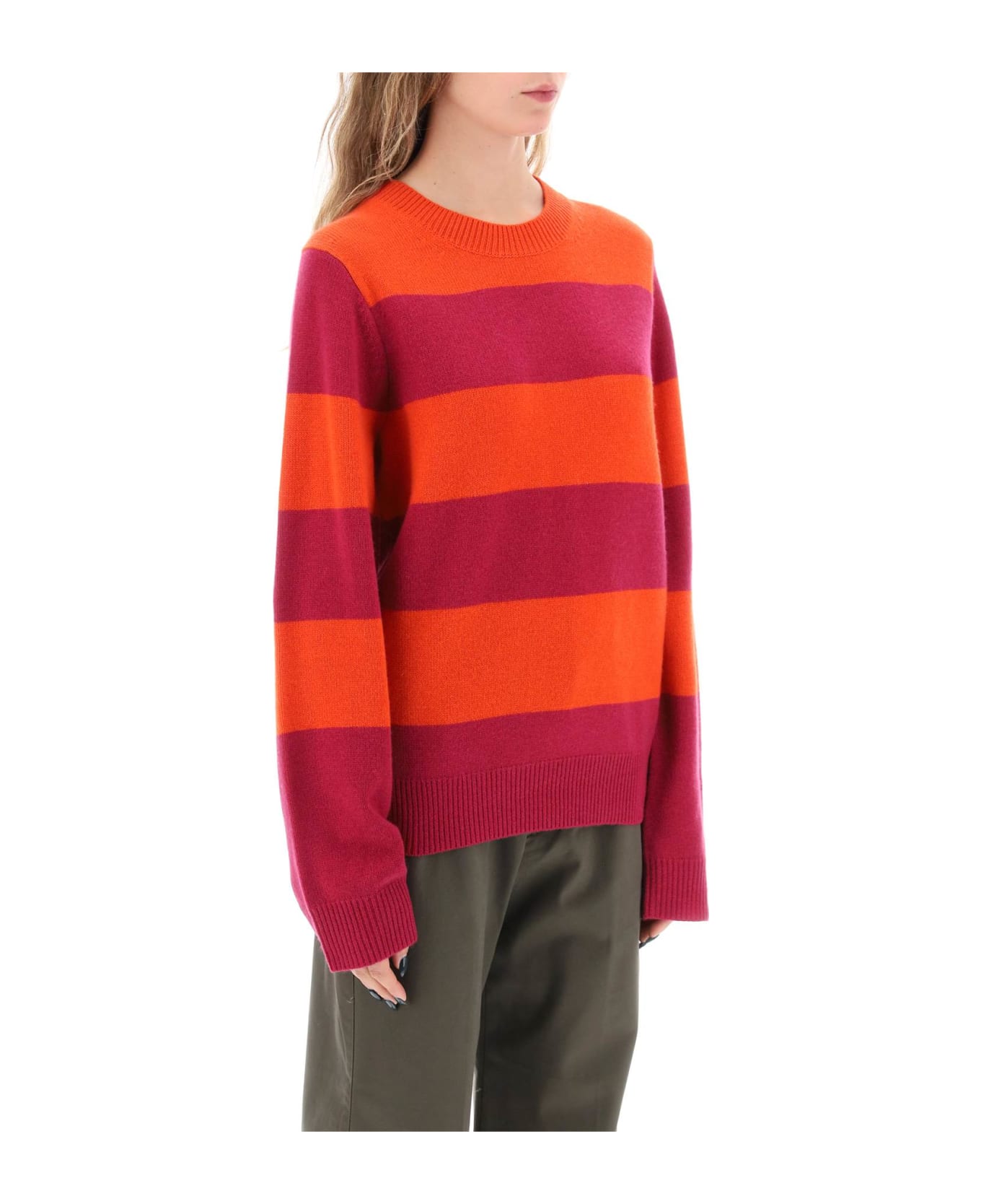 Guest in Residence Striped Cashmere Sweater - MAGENTA CHERRY (Red) ニットウェア