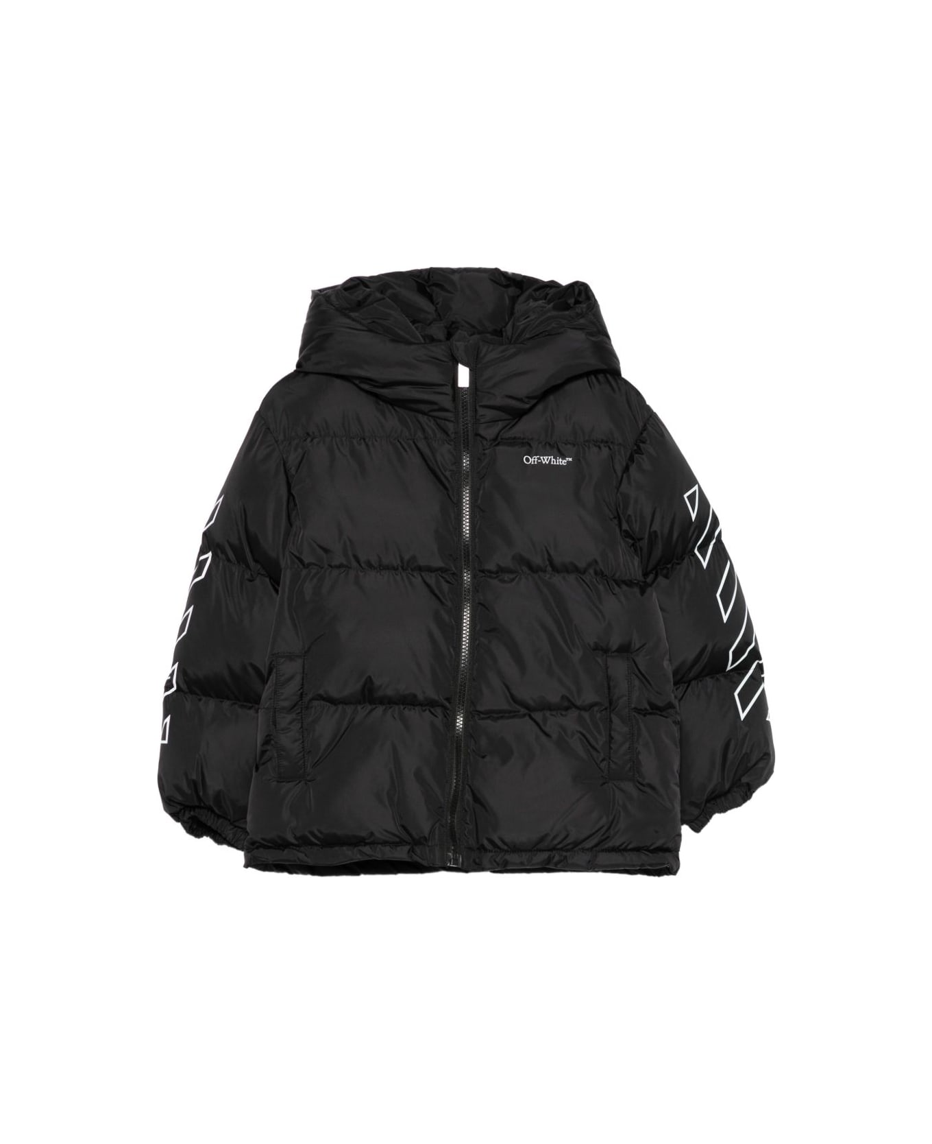 Off-White Off White Kids Black Hooded Down Jacket - Black