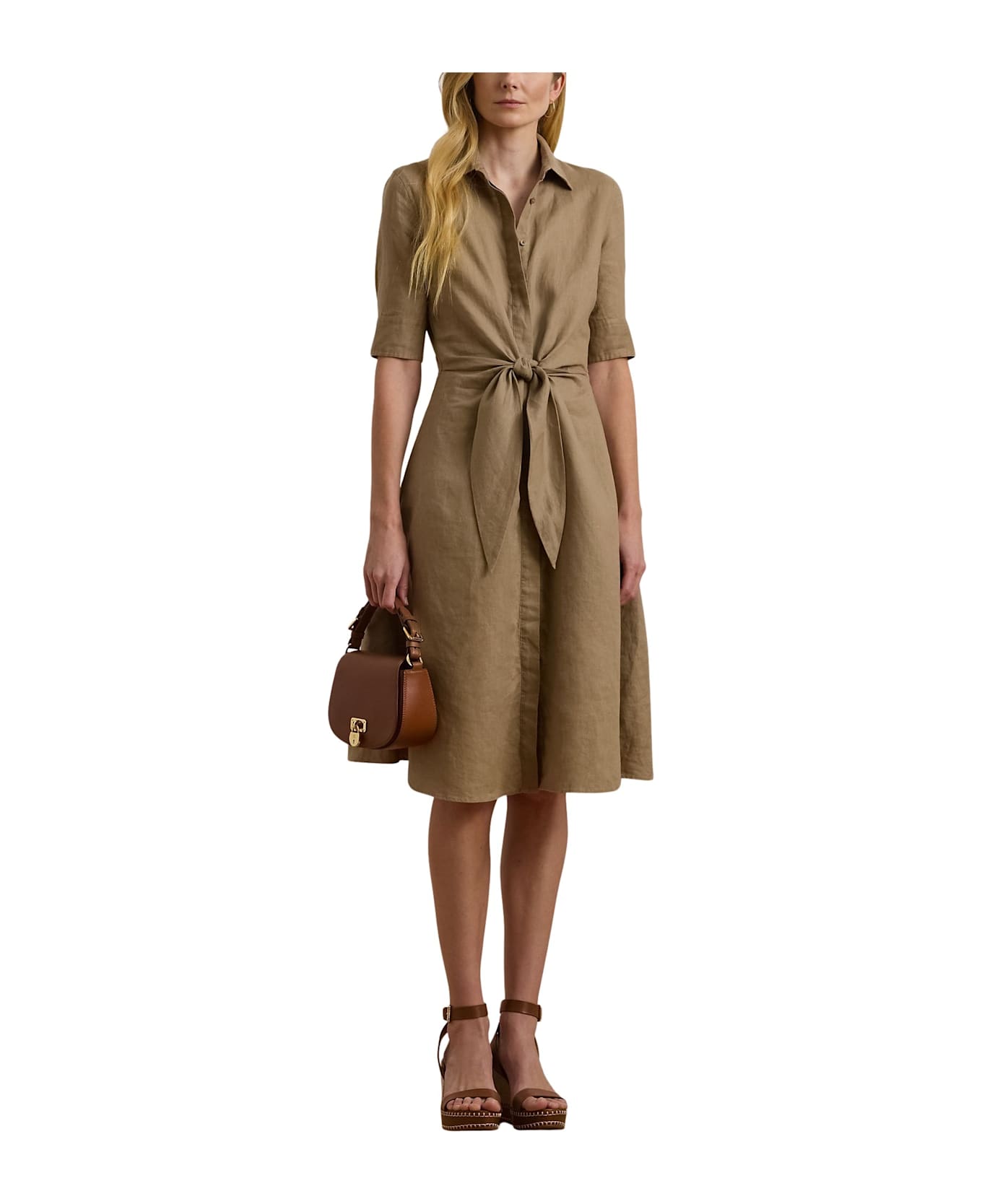 Ralph Lauren Wakana Elbow Sleeve Day Dress - Beige