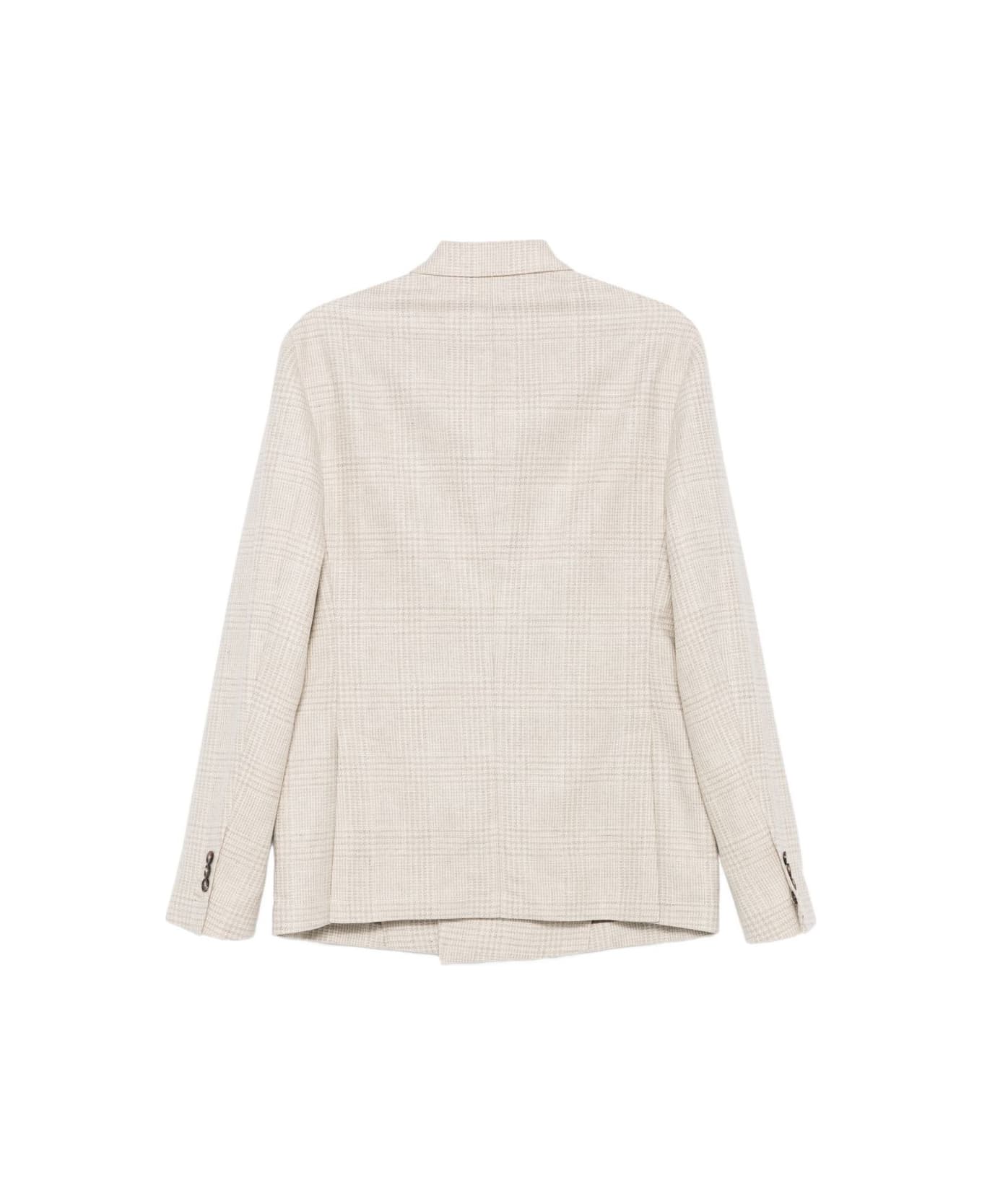 Incotex Beige Jacket Checked Pattern Double-breasted