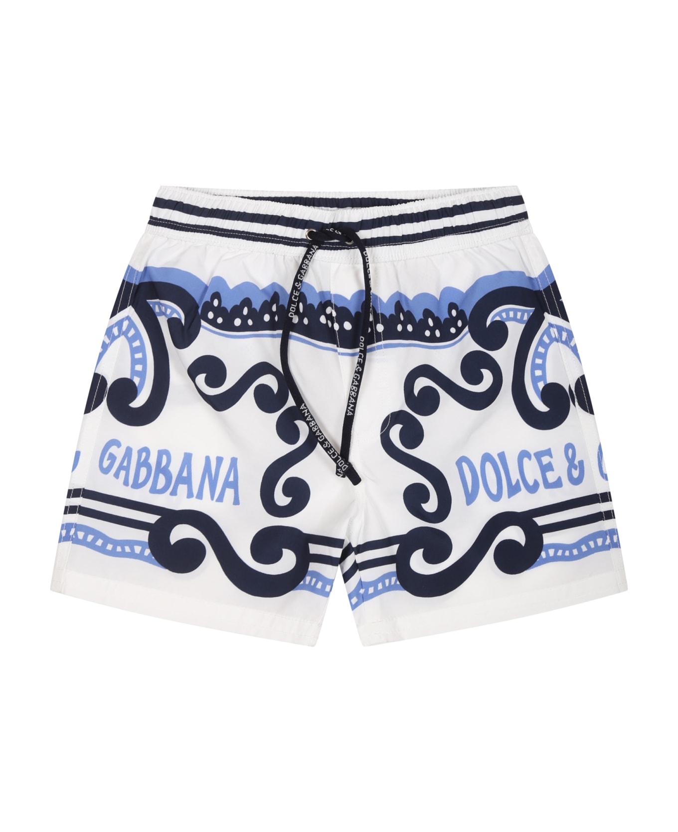 Dolce & Gabbana White Swimsuit For Baby Boy With charpe Print And Logo - White